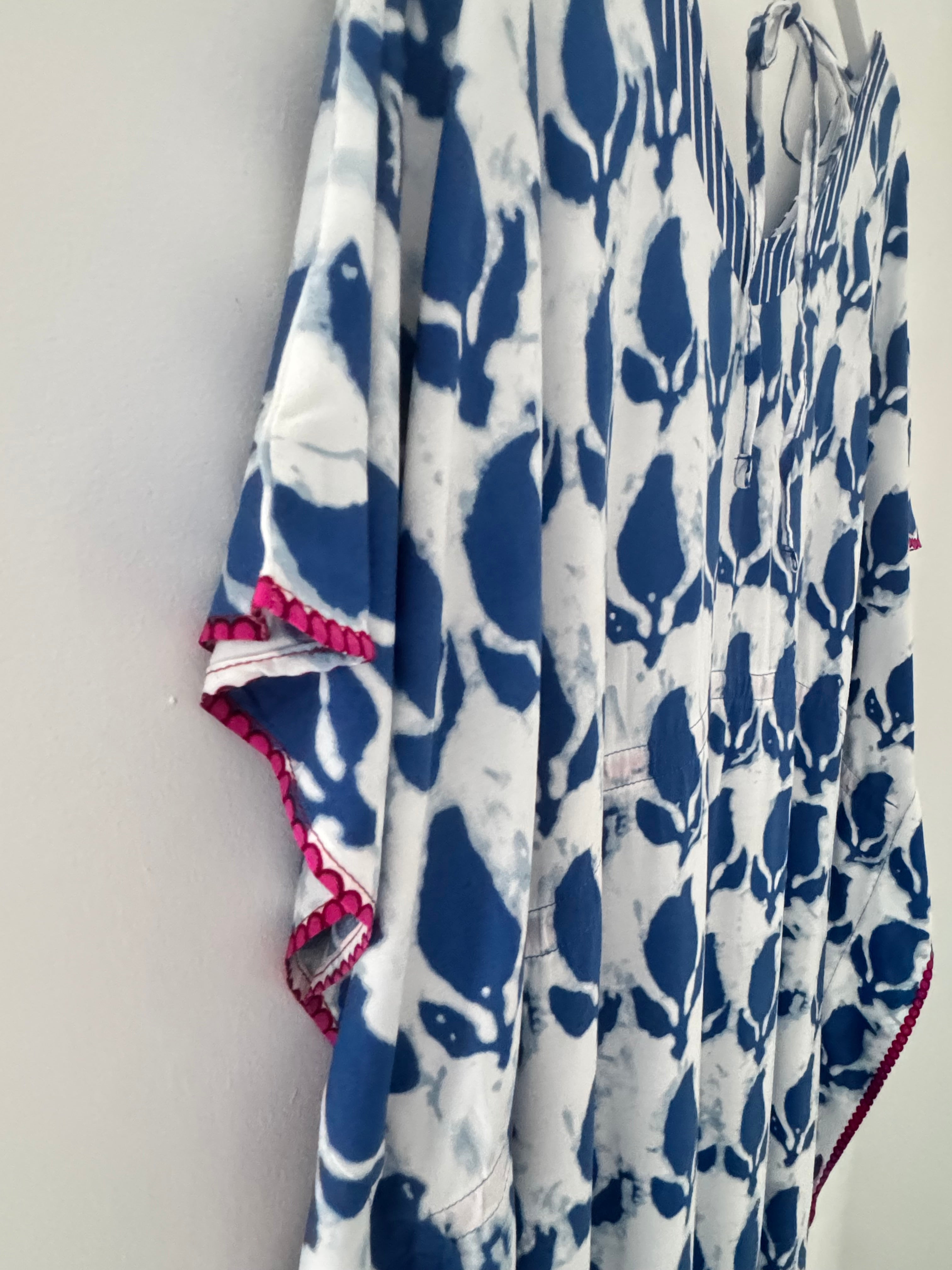 Kaftan Dress in Blue & White