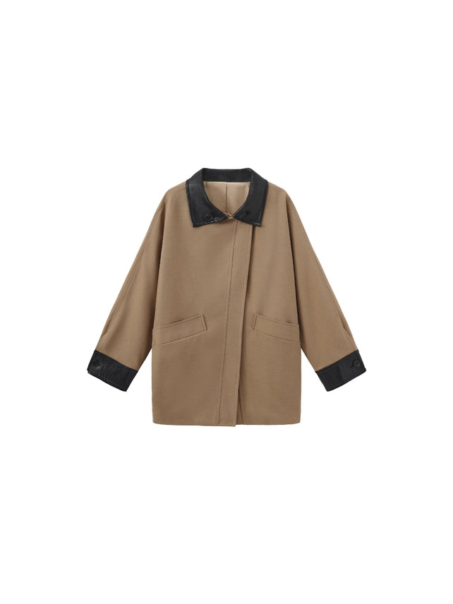 Trench Jacket with Leather Collar & Cuffs