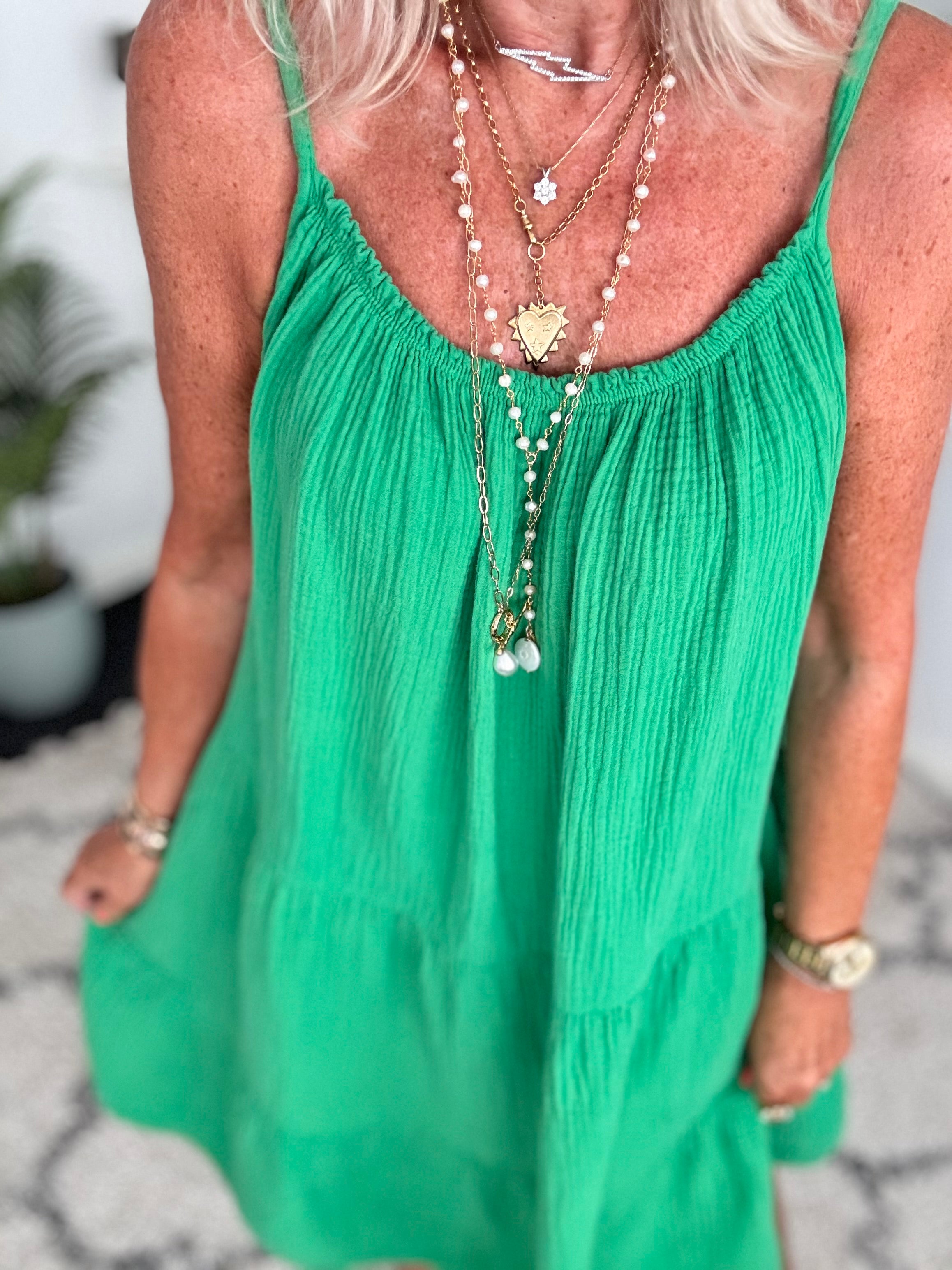 Cheesecloth Dress in Emerald