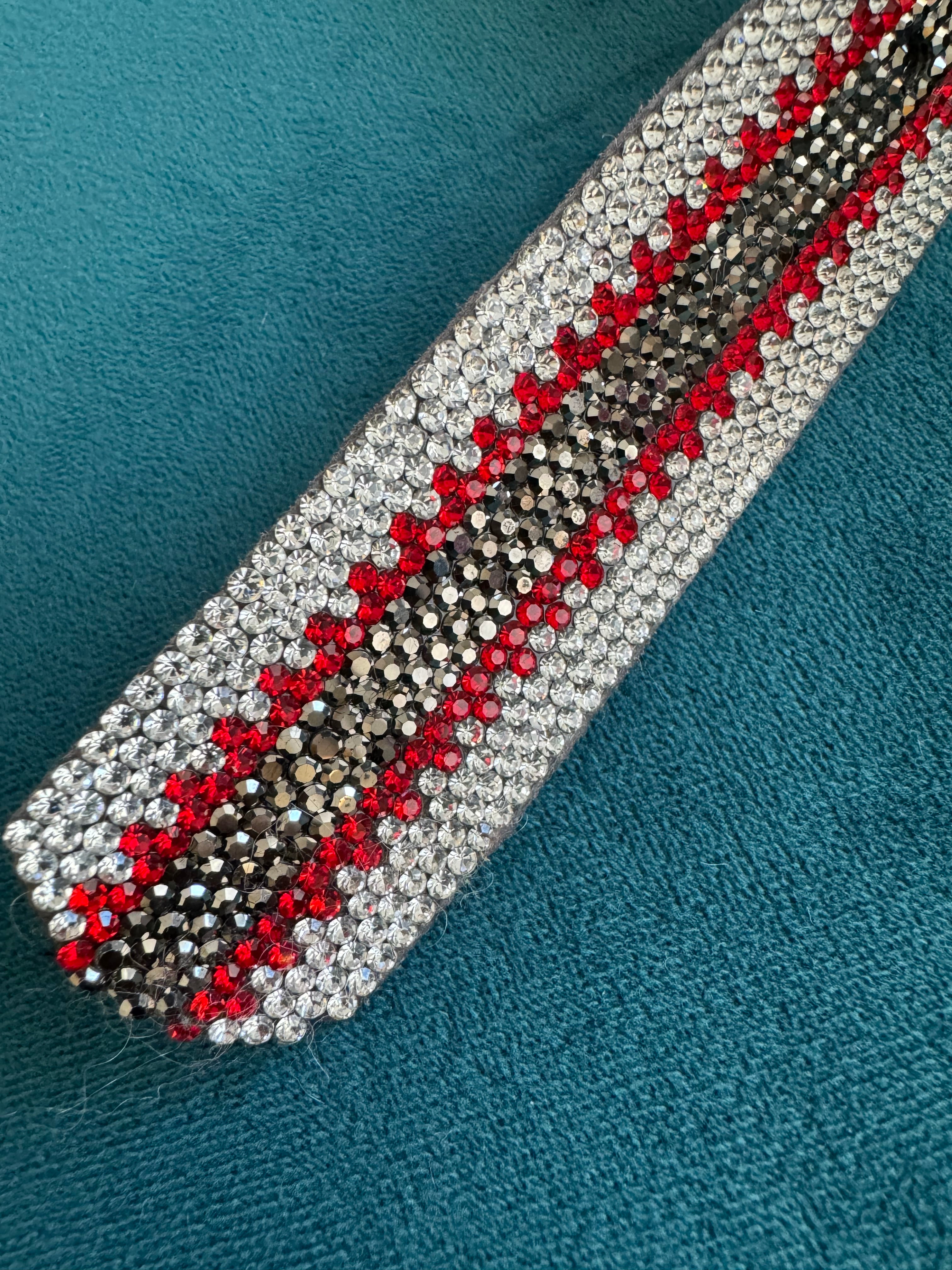 Crystal Striped Belt in Grey & Red