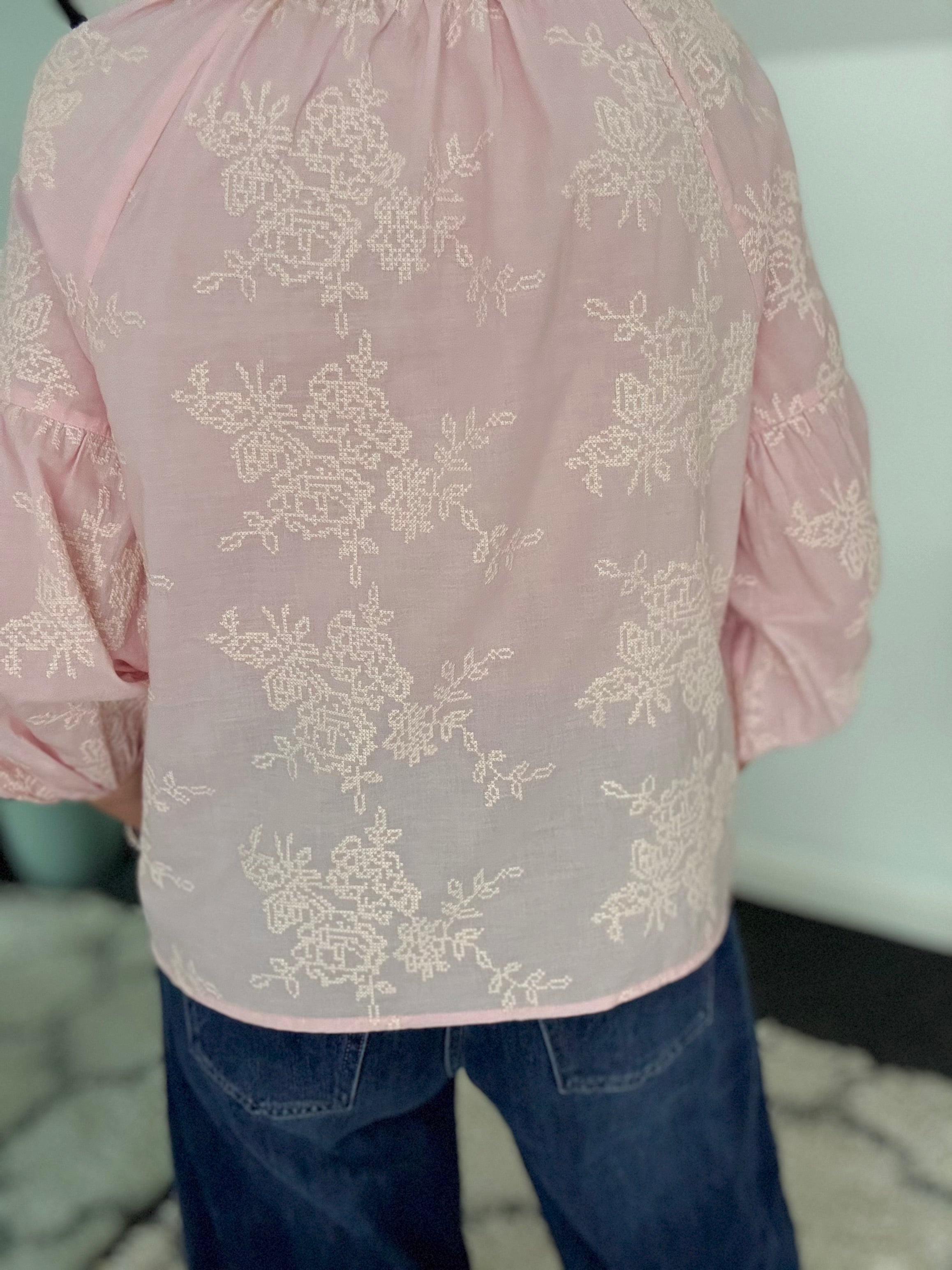 Luxe Embroidered Blouse in Pink