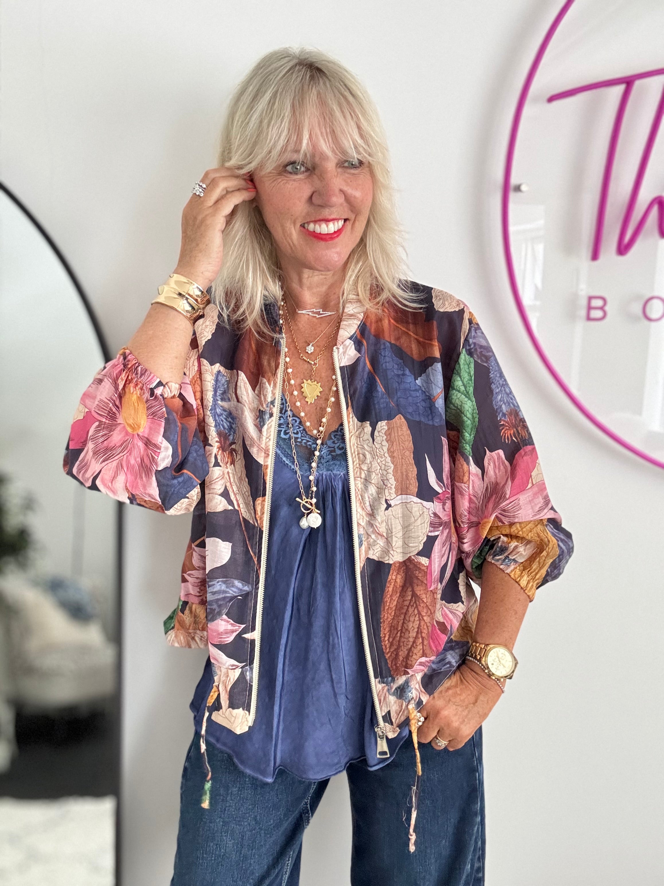 Floral Bomber Jacket in Pink & Blue