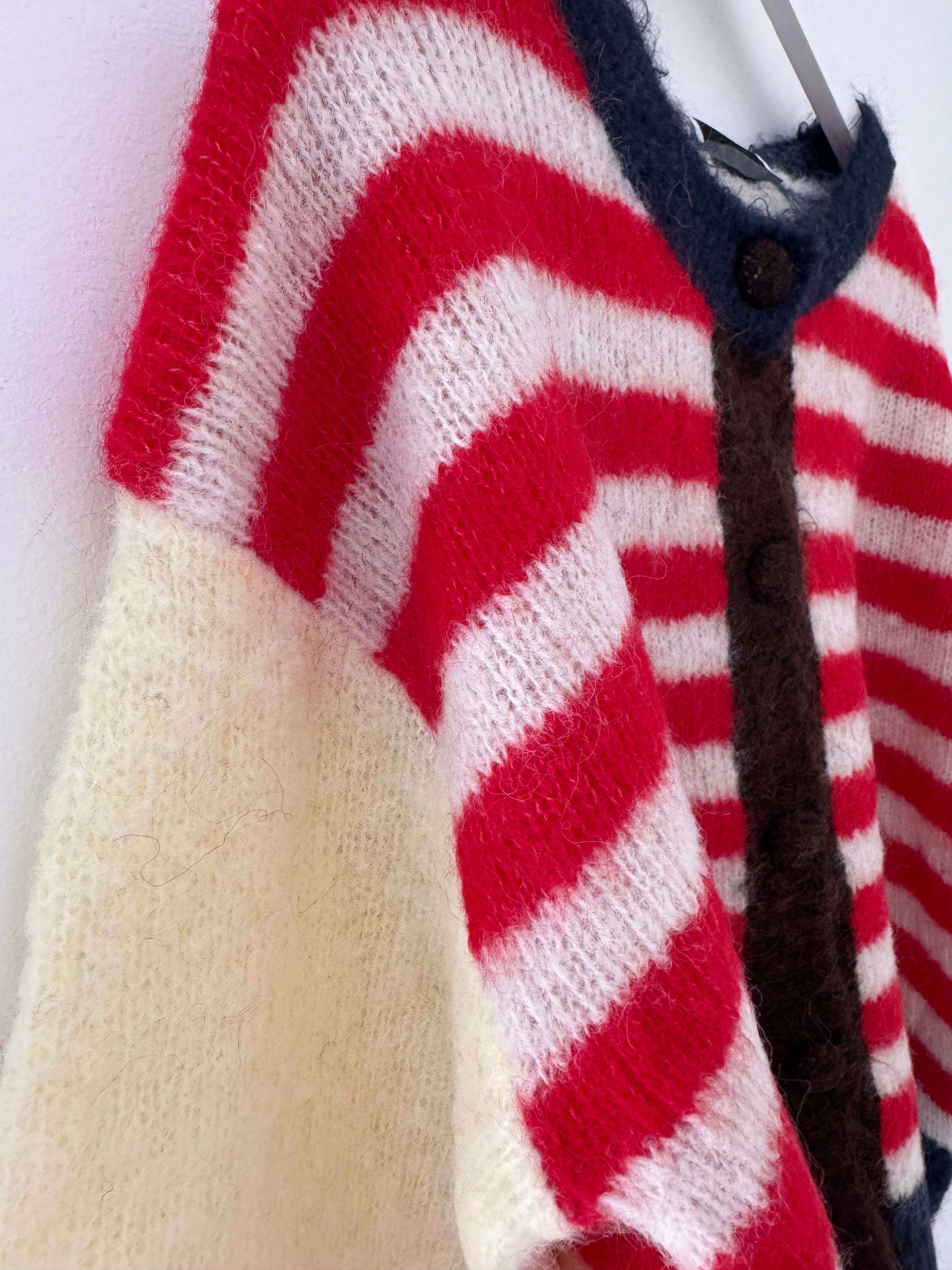 Stripe Mohair Cardi in Red & Yellow