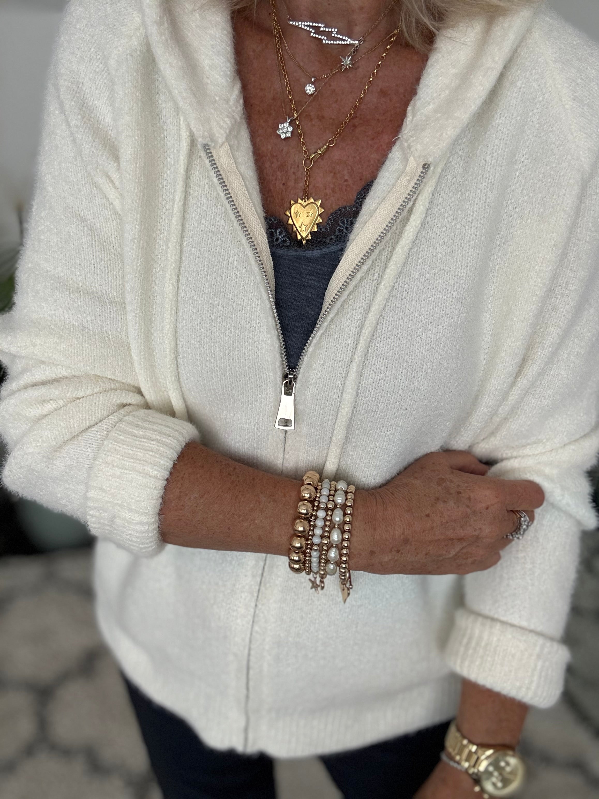 Soft Hooded Knit in Ivory