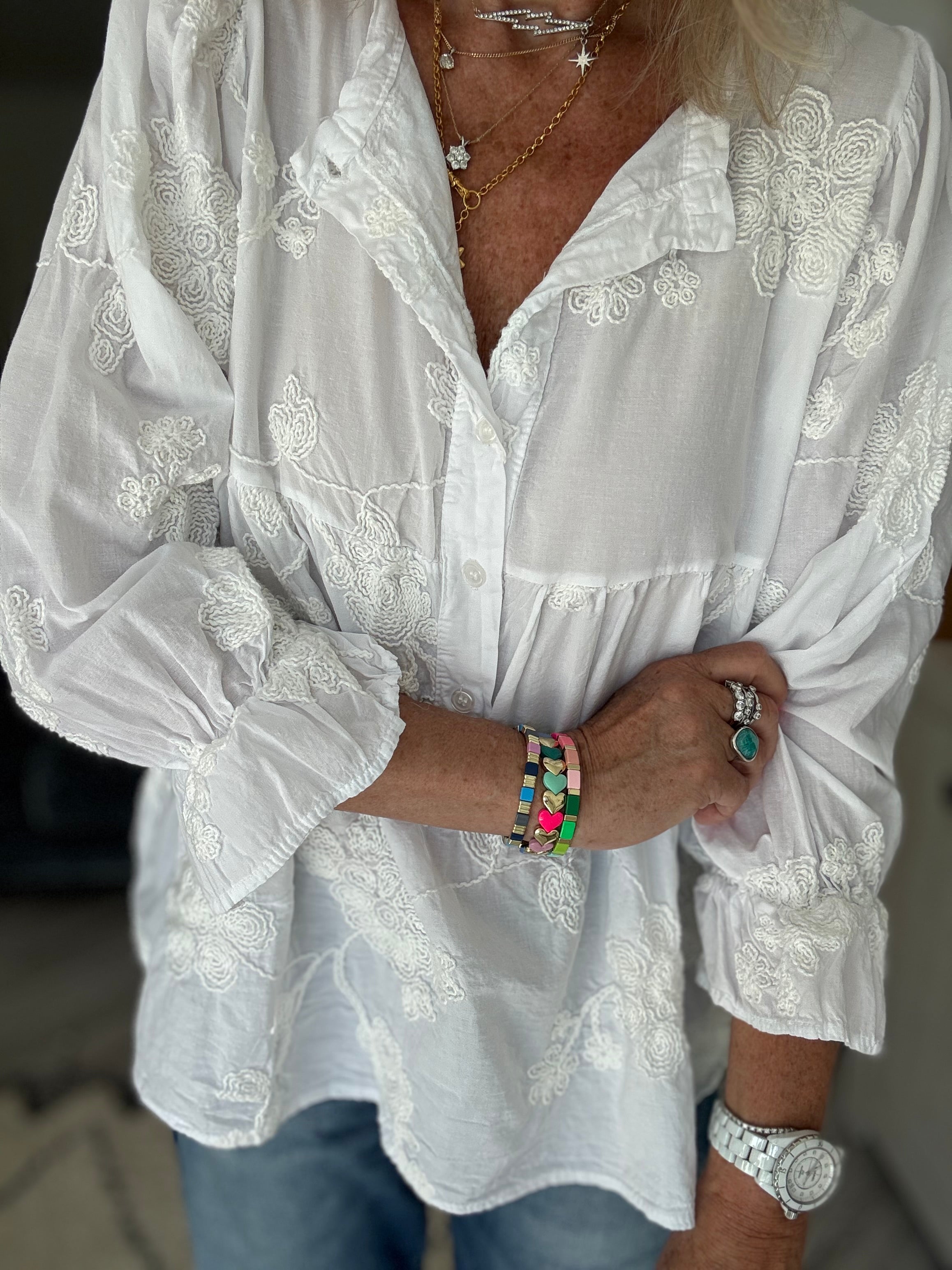Luxe Embroidered Blouse in White