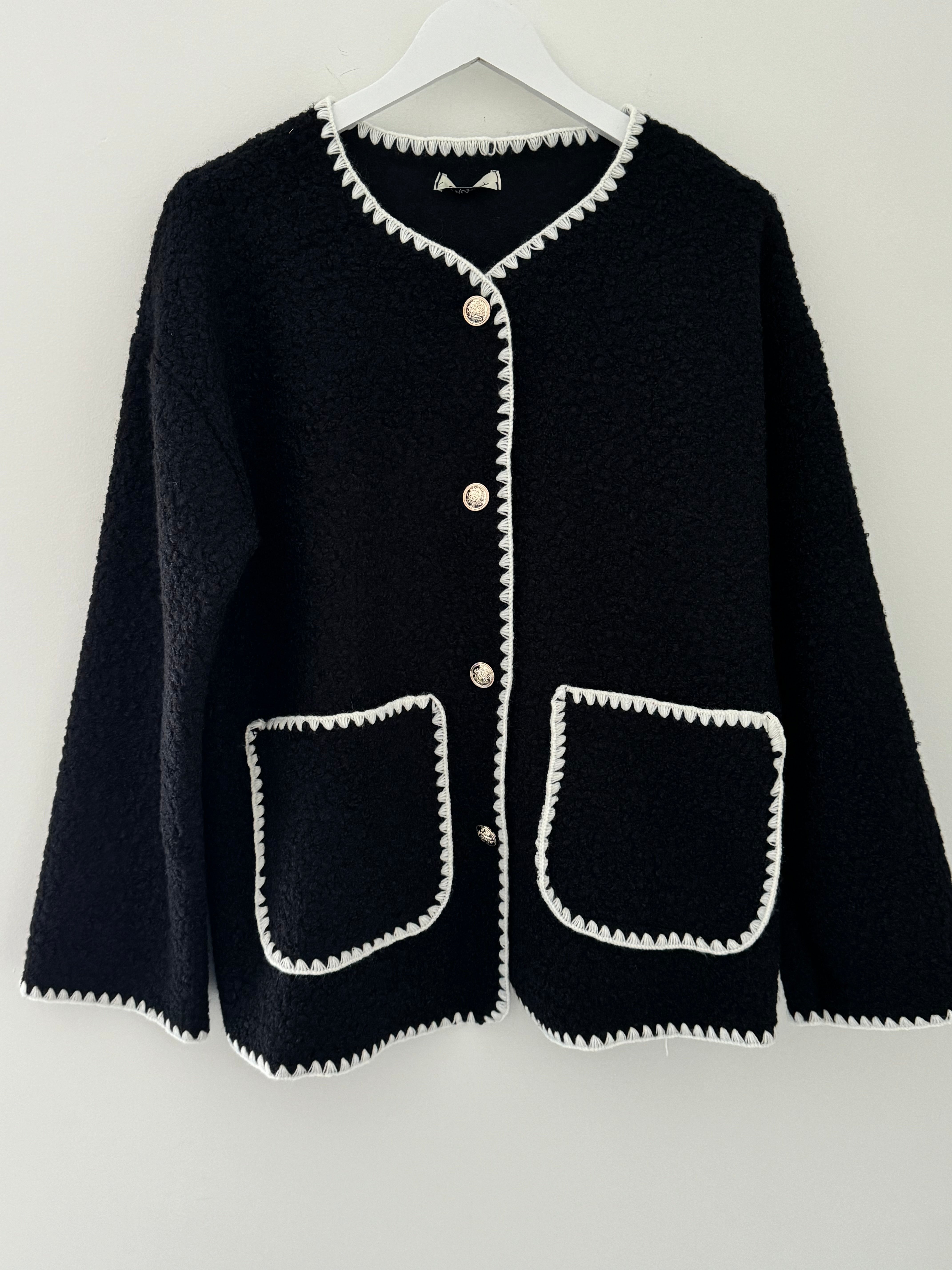 Blanket Stitch Boucle Jacket in Black