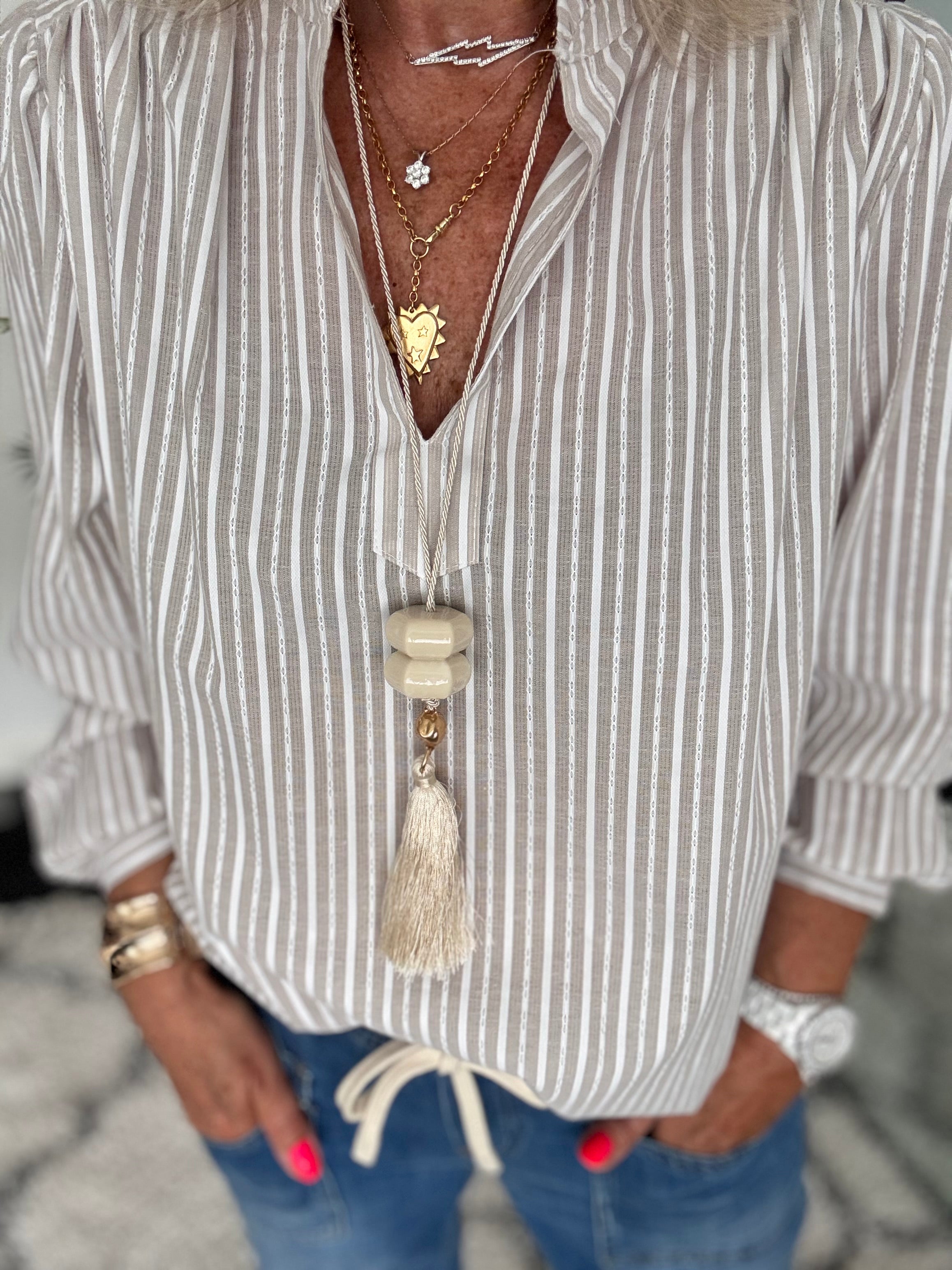 Fresh Cotton Blouse in Stone & White Stripes