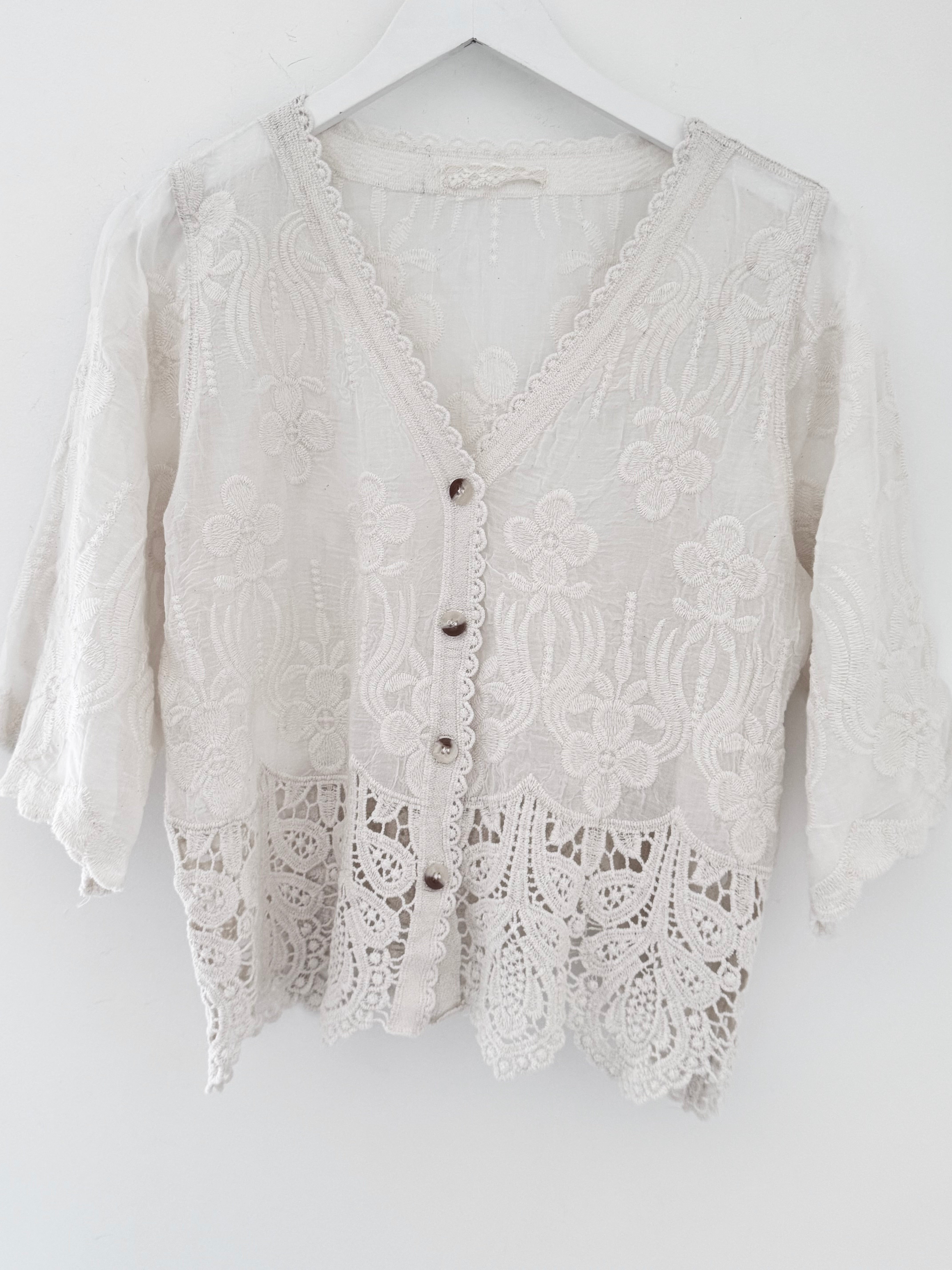 Embroidered Lace Top in Ecru