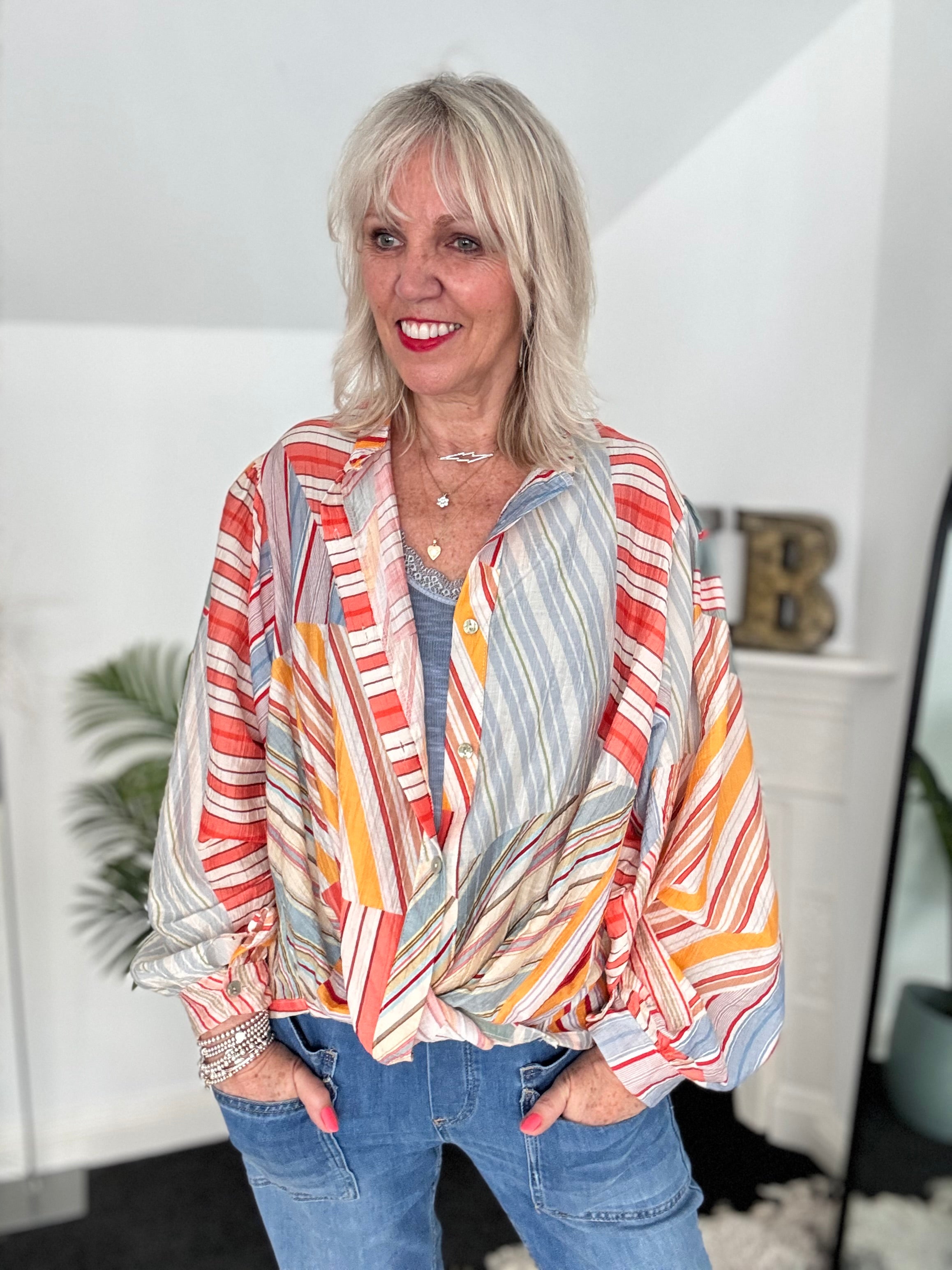 Stripe Shirt in Coral & Blue