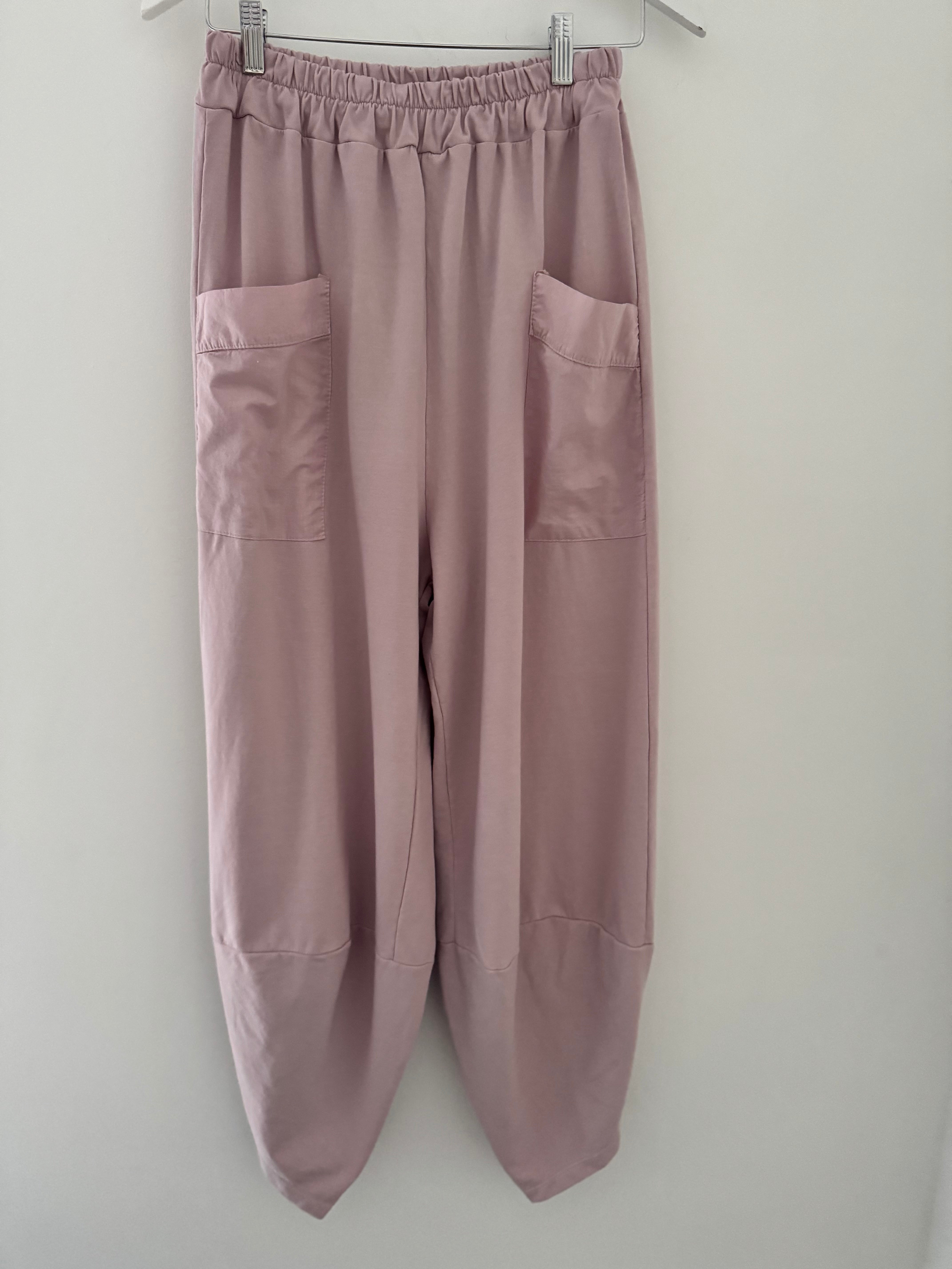 Barrel Shape Cotton Jersey Trousers in Pink