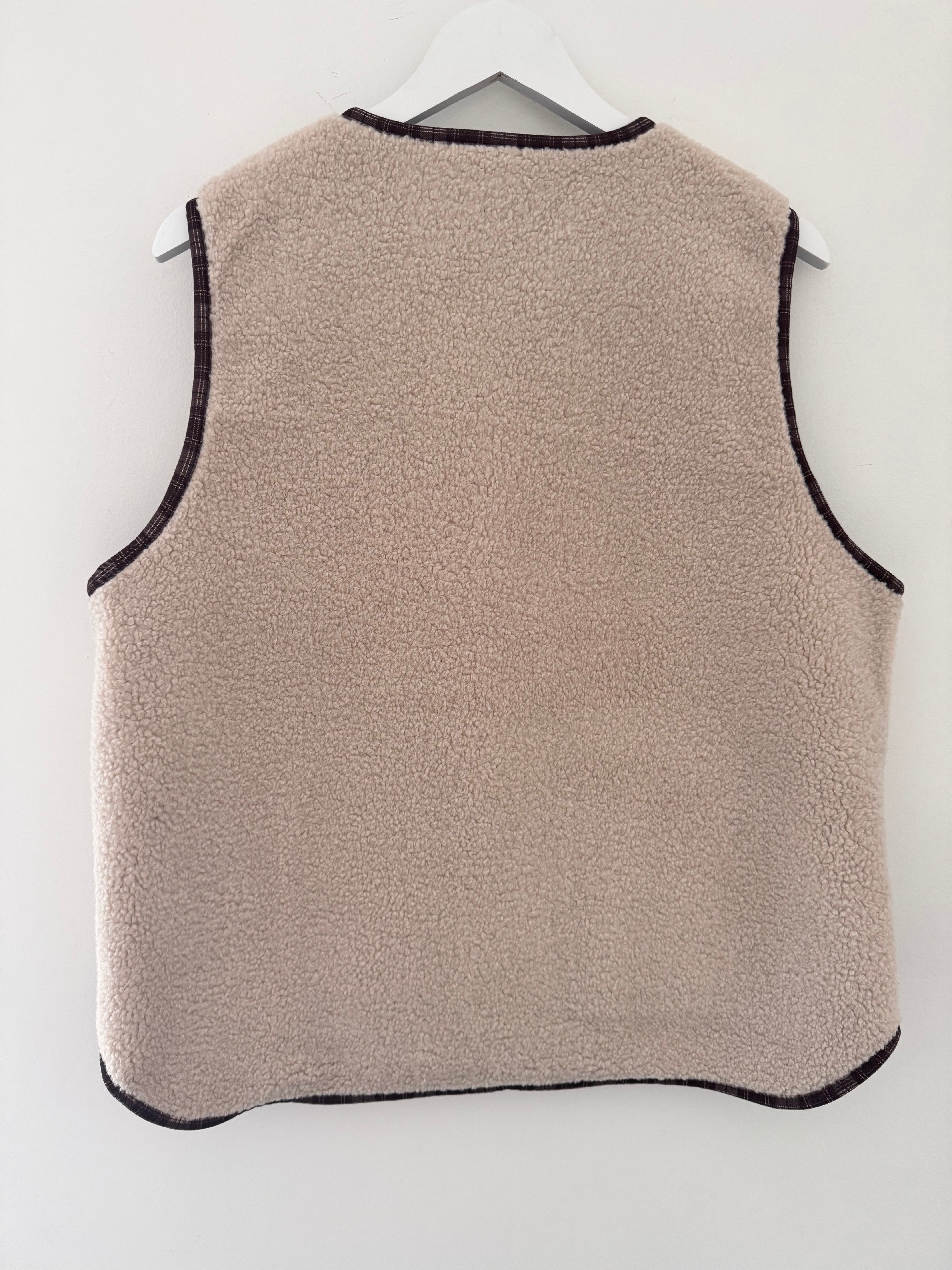 Reversible Boucle & Check Gilet in Ecru and Chocolate