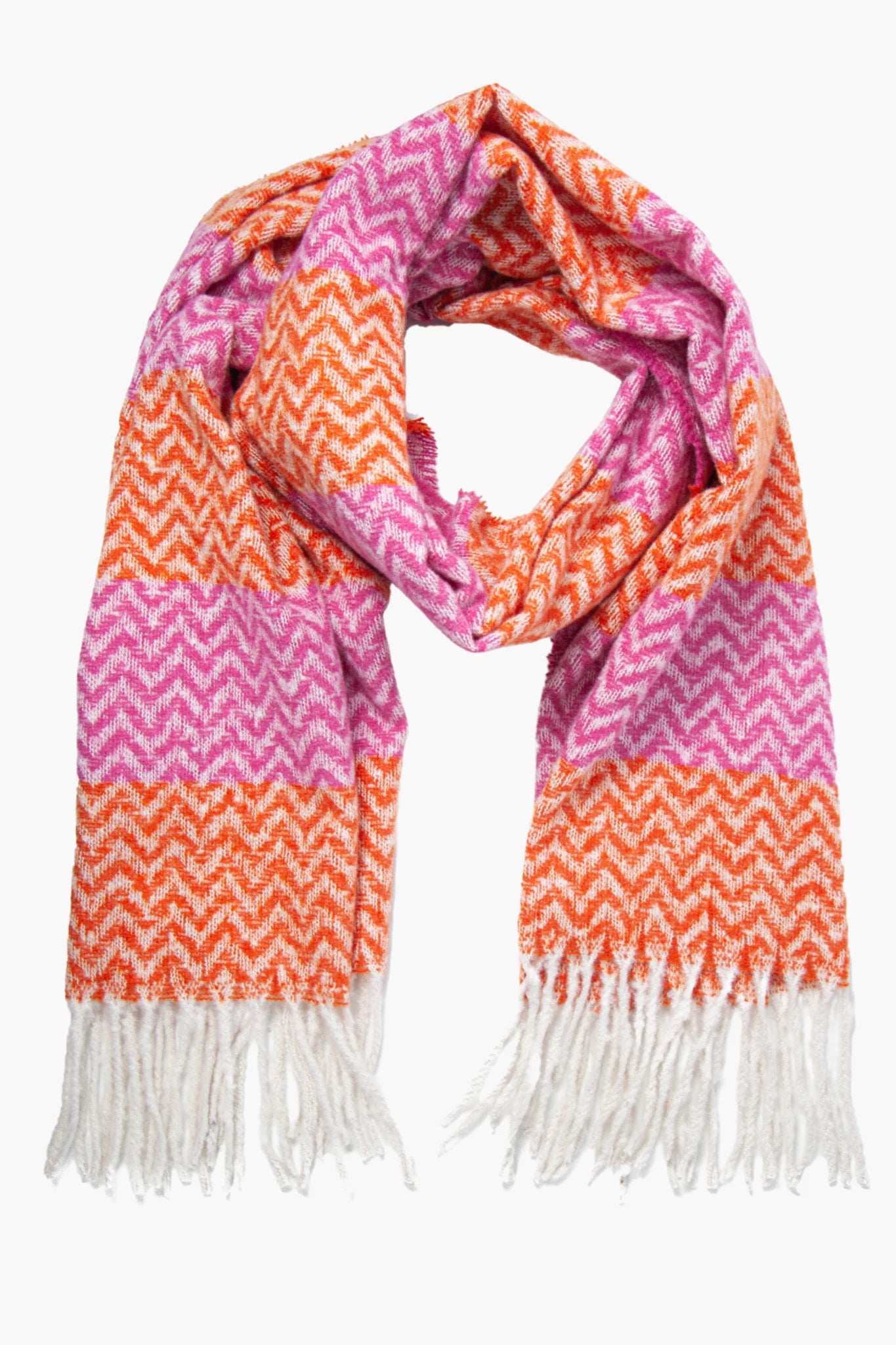 Chevron Cosy Scarf in Pink & Orange