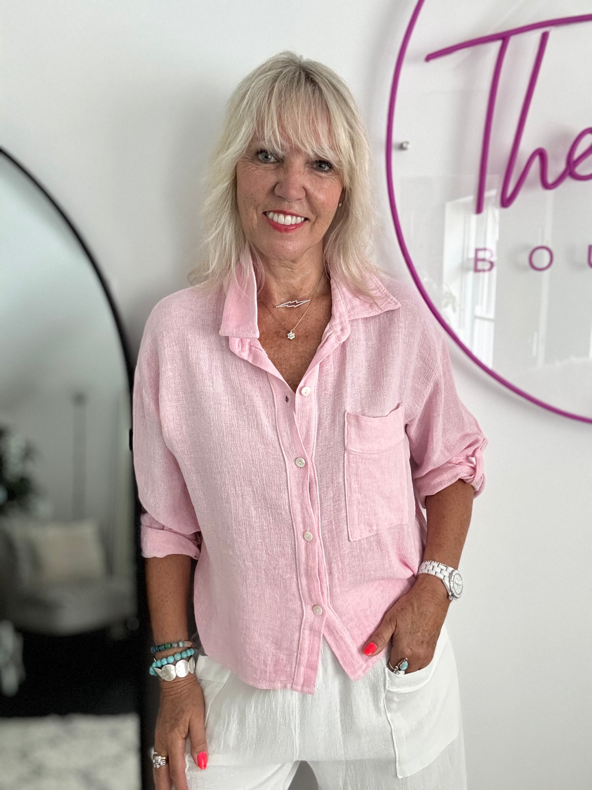 Linen & Cotton Pocket Top in Pink