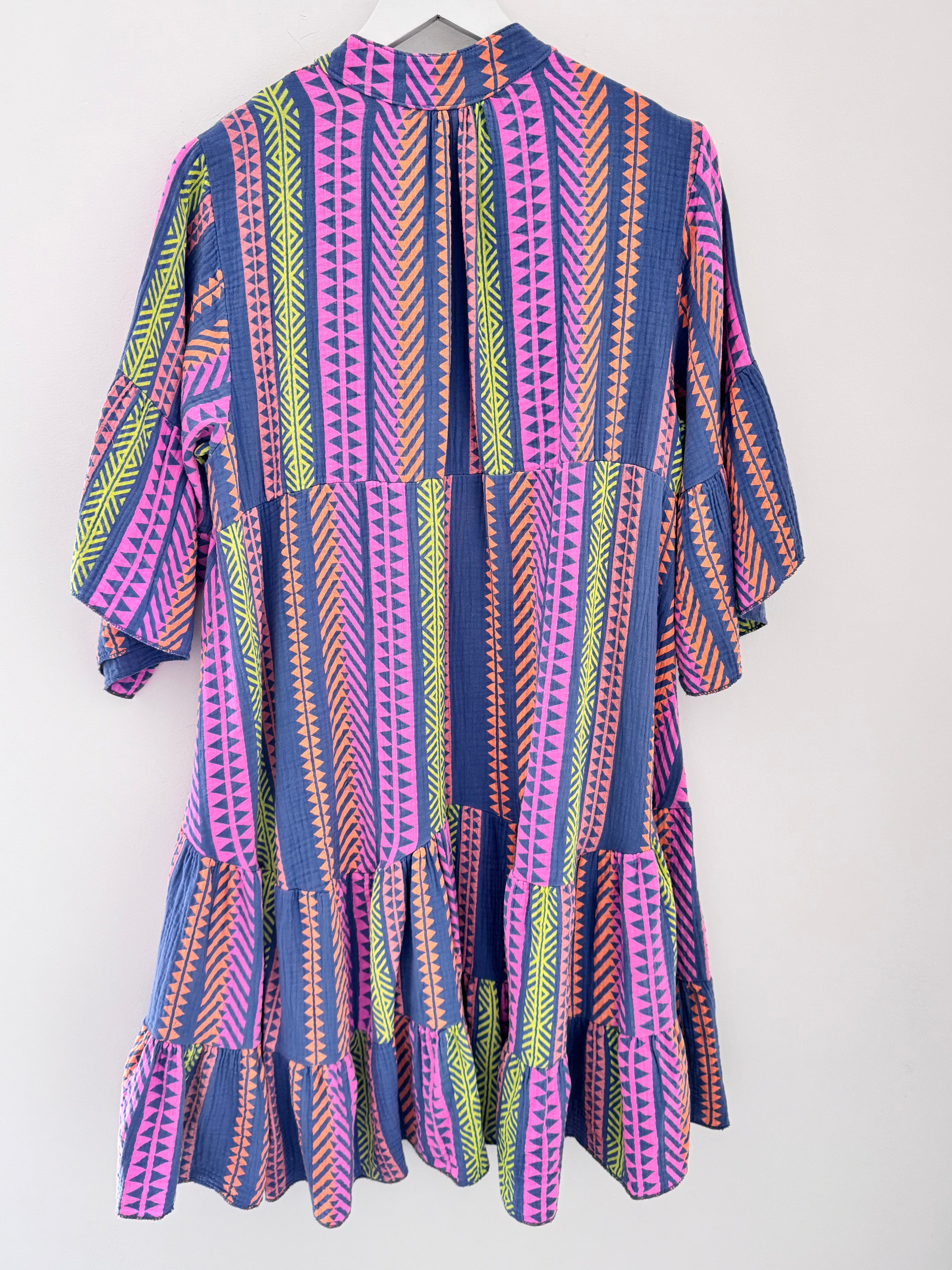 Cheesecloth Dress in Blue & Lilac Aztec