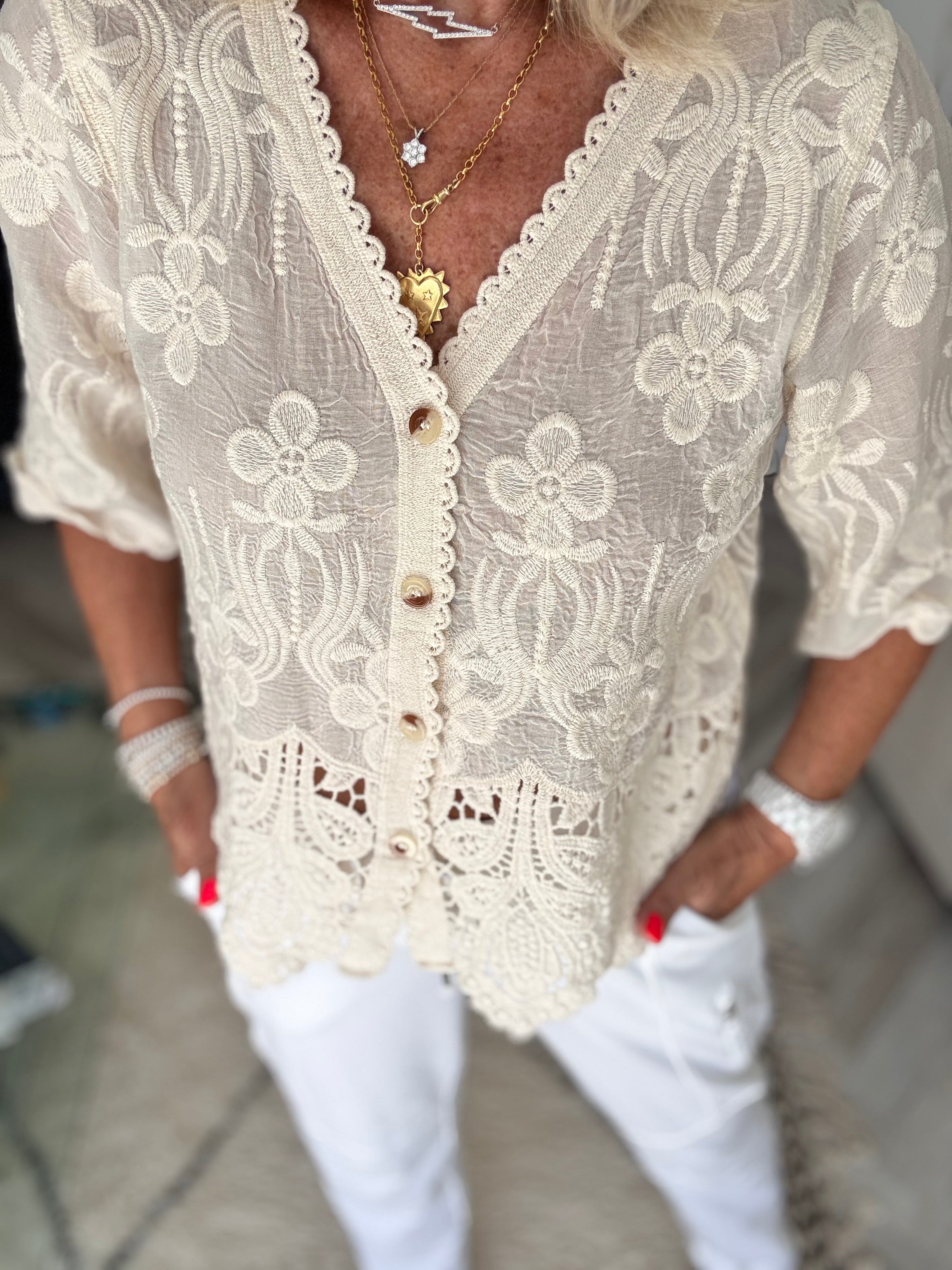 Embroidered Lace Top in Ecru