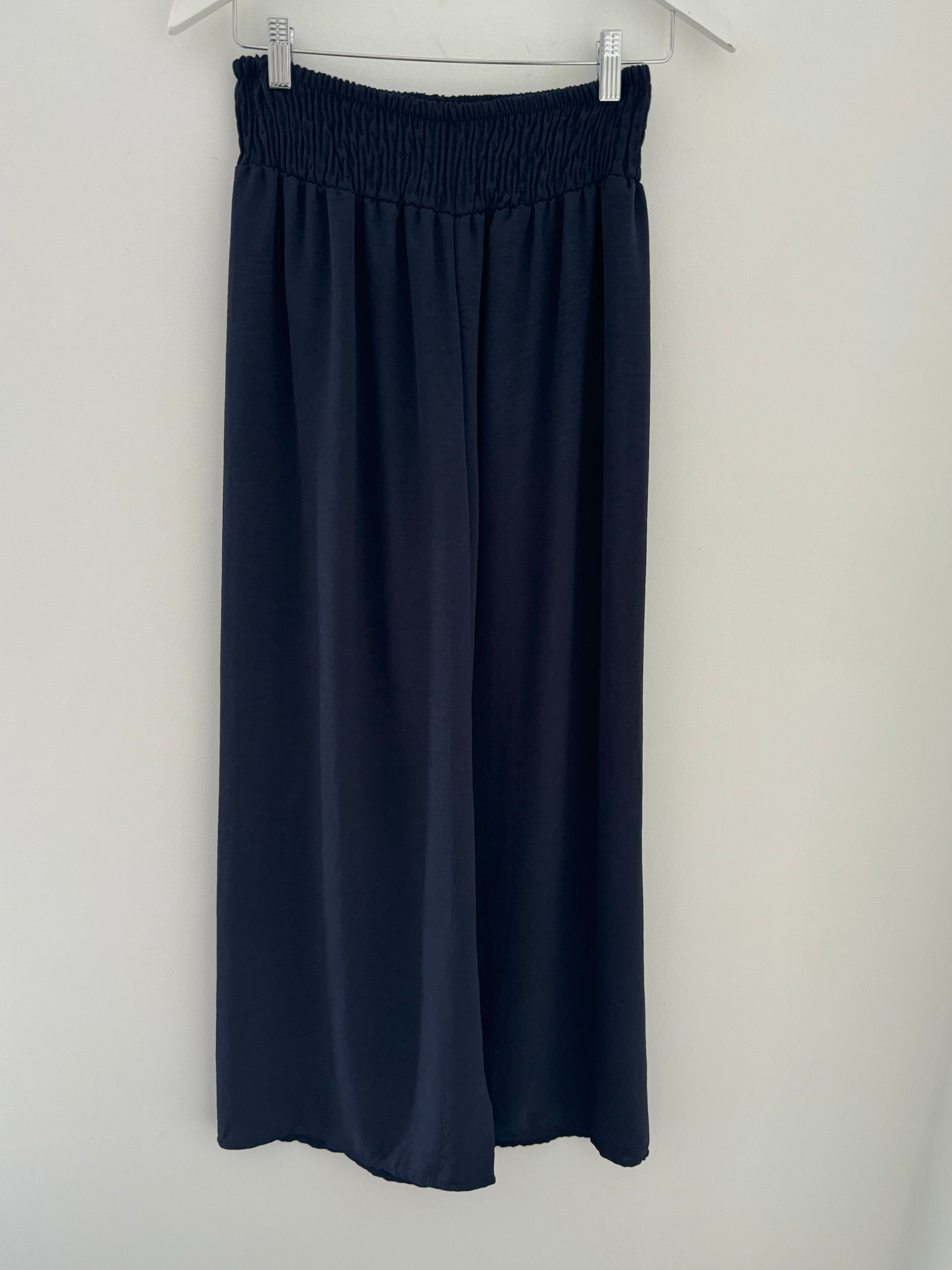 Wide Leg Crepe Trousers in Ink