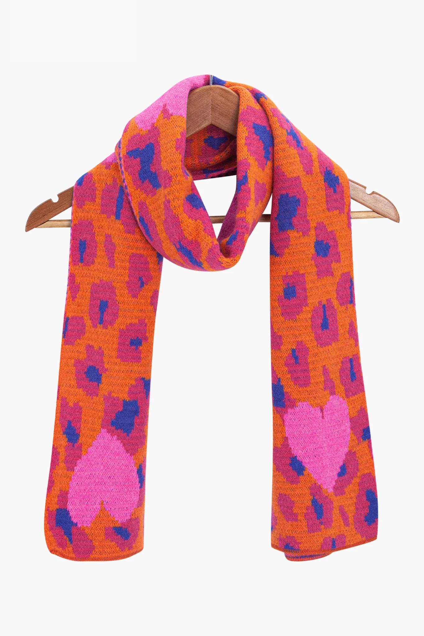 Leopard Reversible Scarf with Hearts & Stripes in Pink