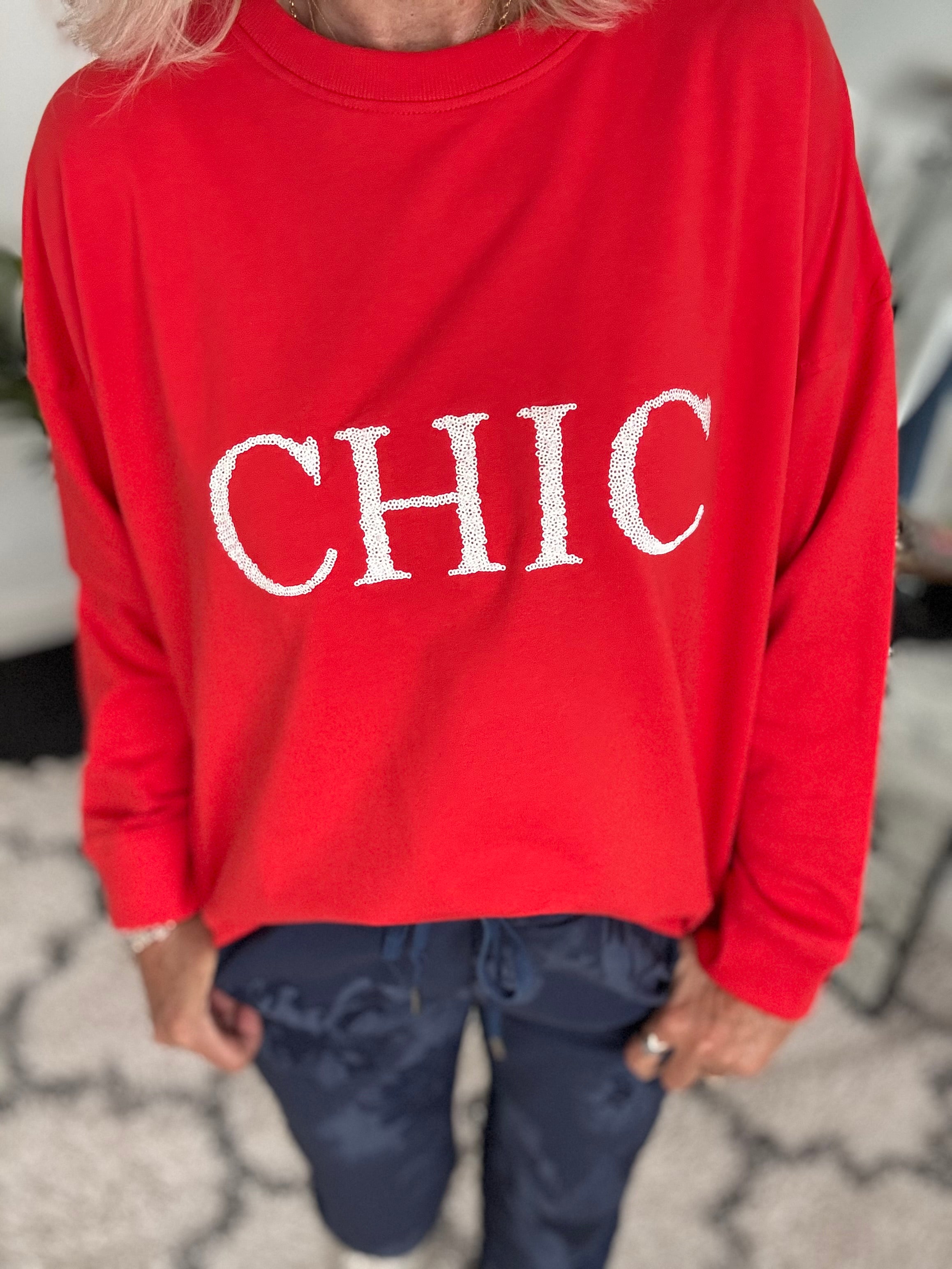 Chic Sequin Sweatshirt in Red