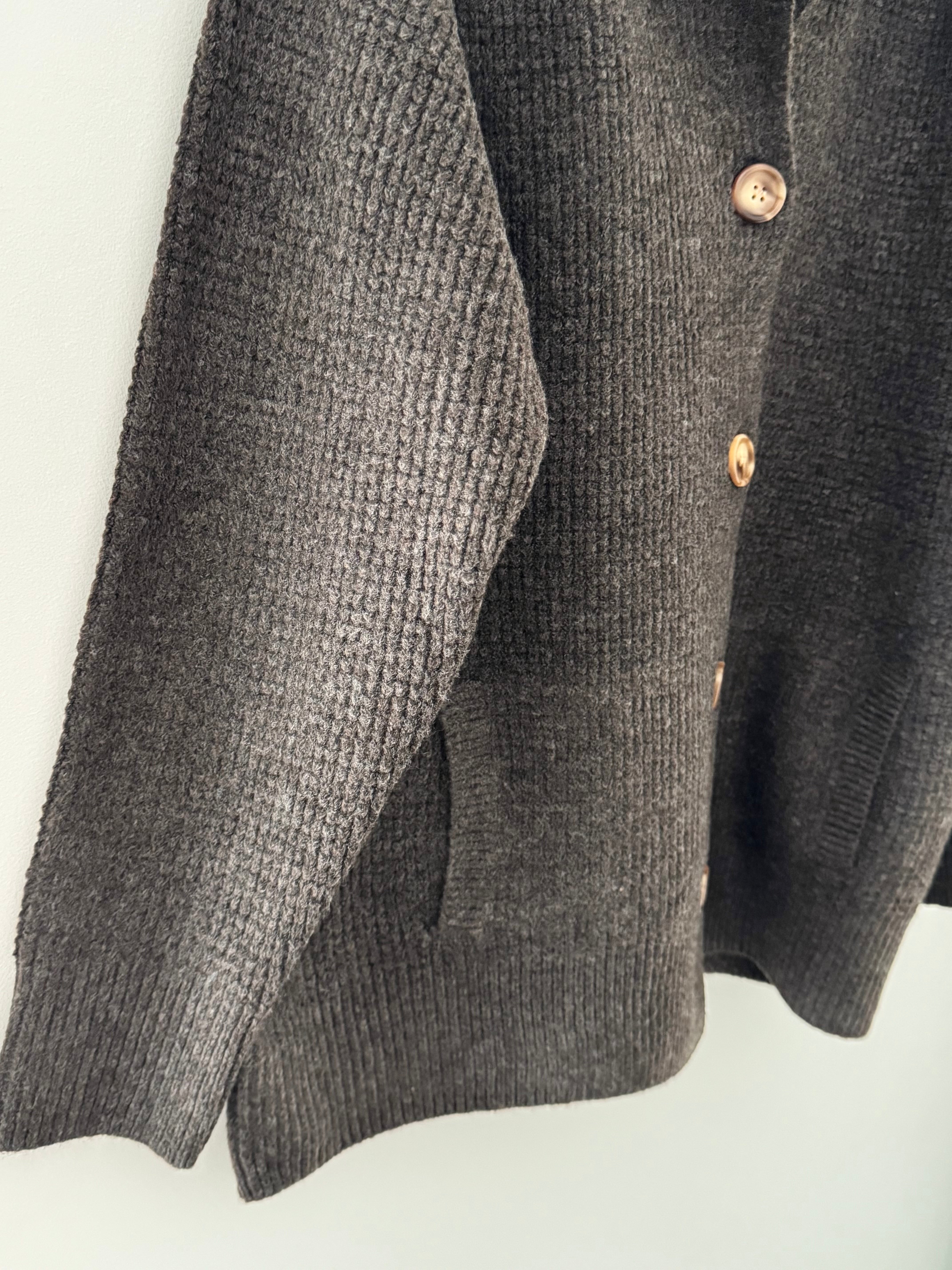 Fisherman Rib Knitted Jacket in Soft Chocolate