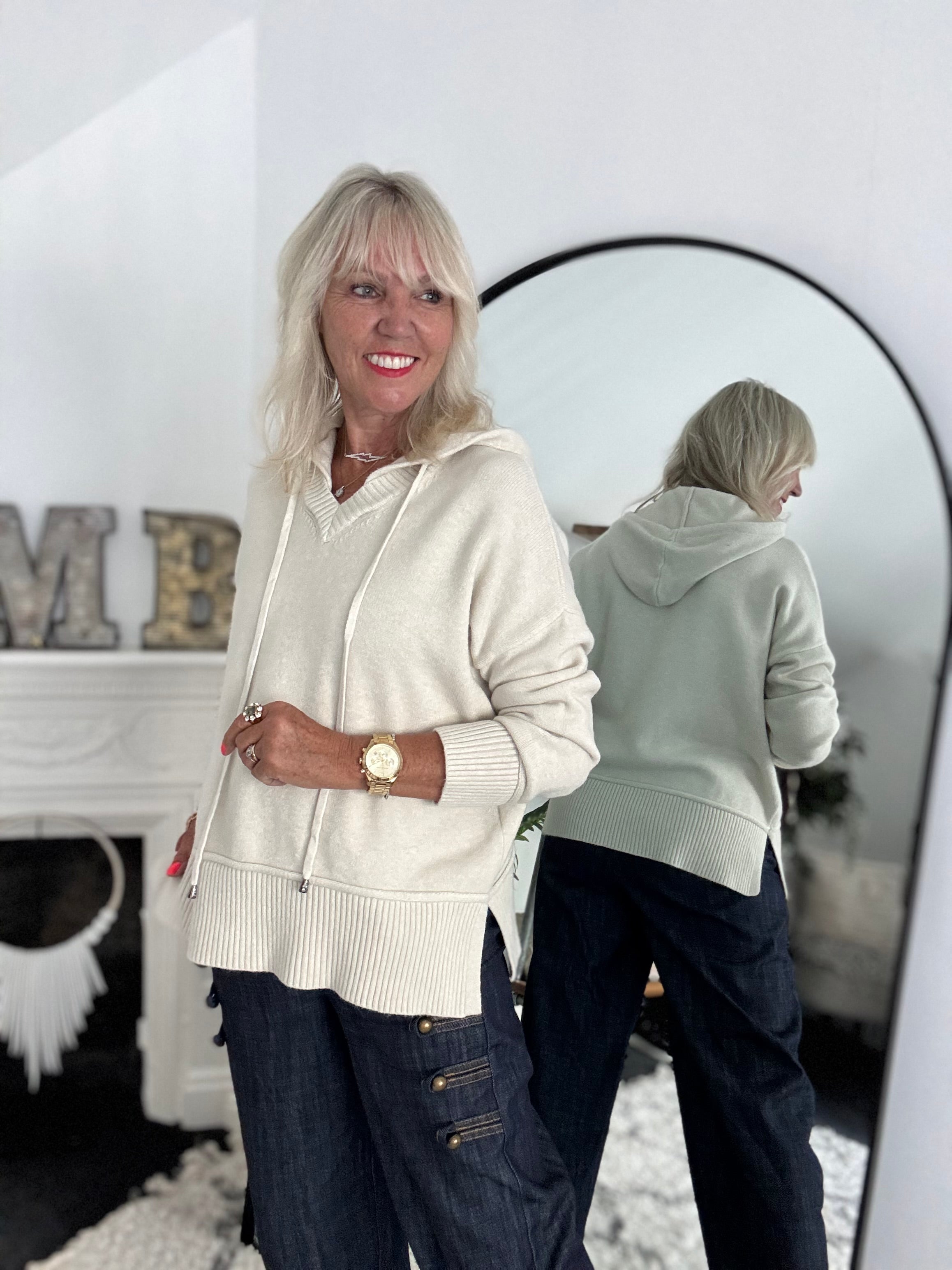 Soft Hooded Jumper in Ecru
