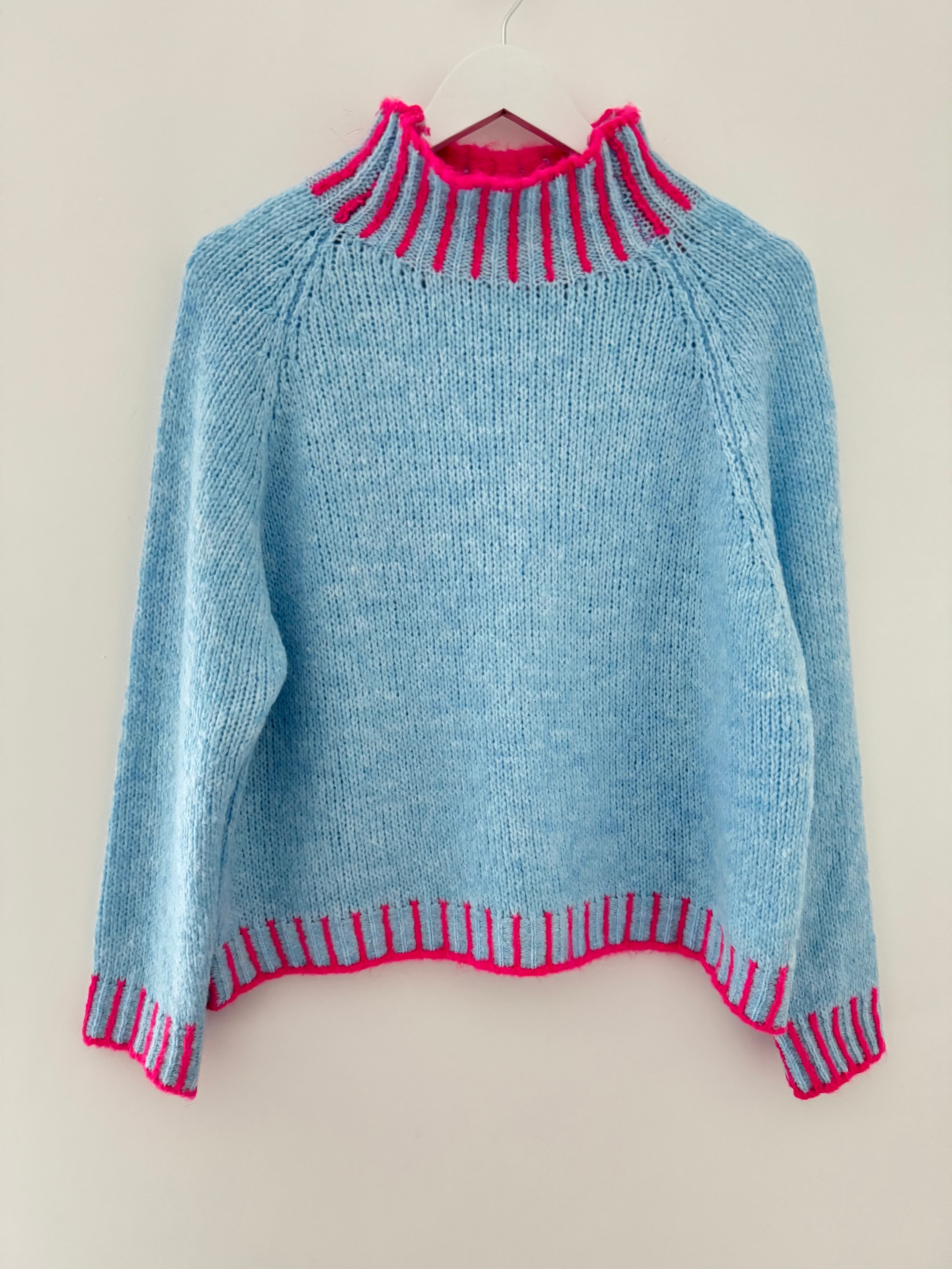 Stunning Funnel Neck Jumper in Blue & Pink