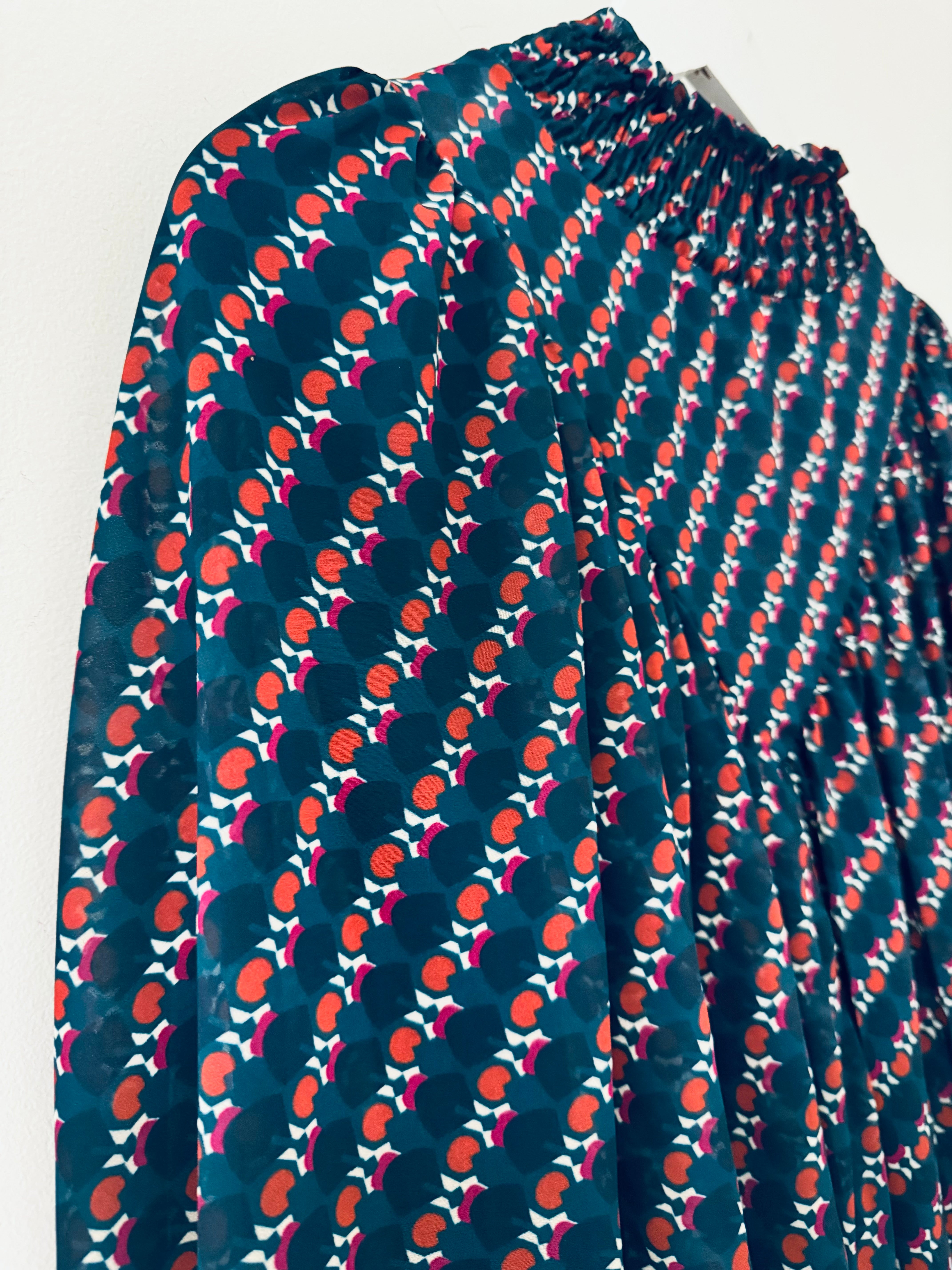 High Neck Blouse in Teal & Cherry