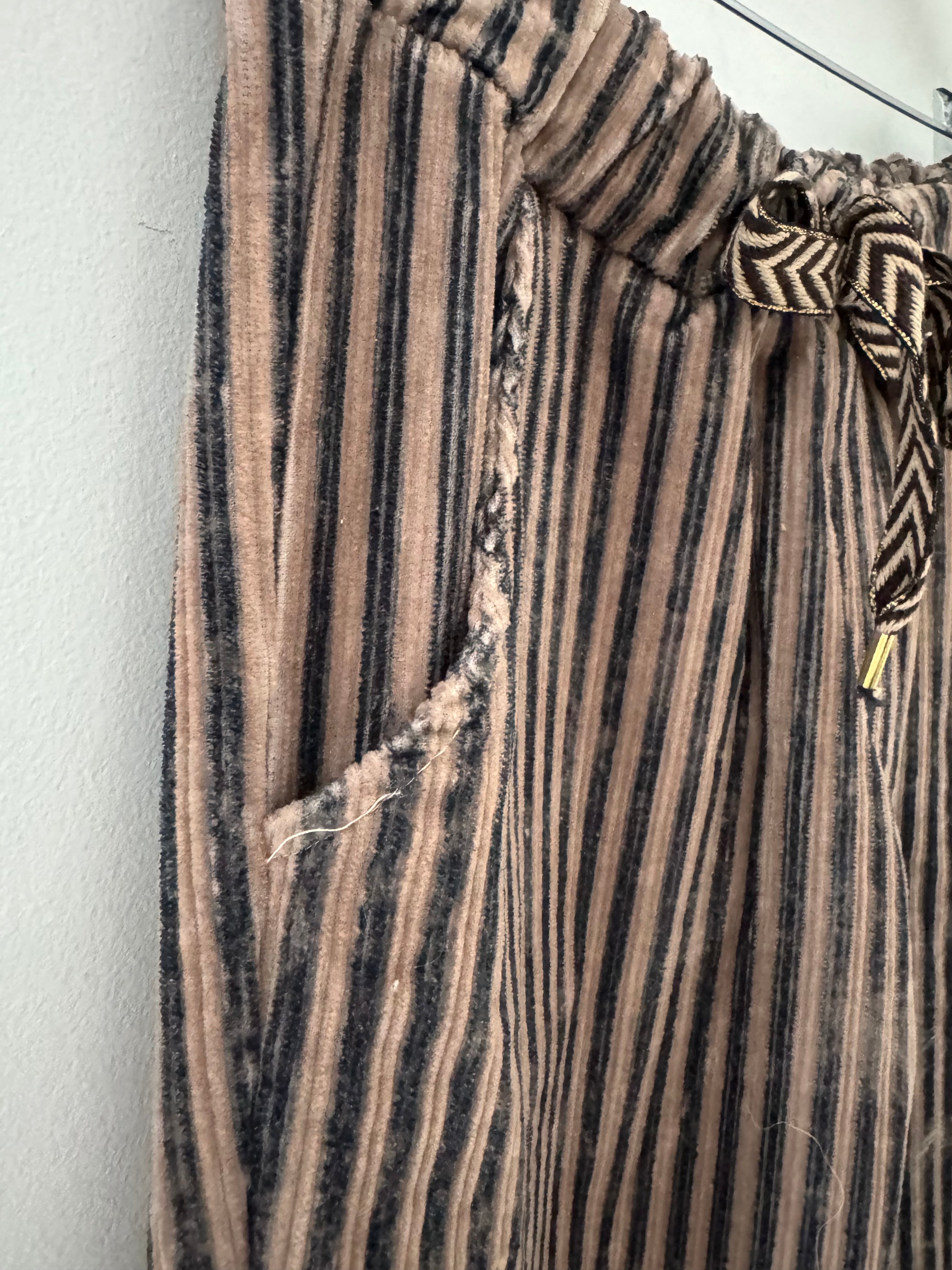 Chenille Cord Joggers in Mocha & Blue Stripe