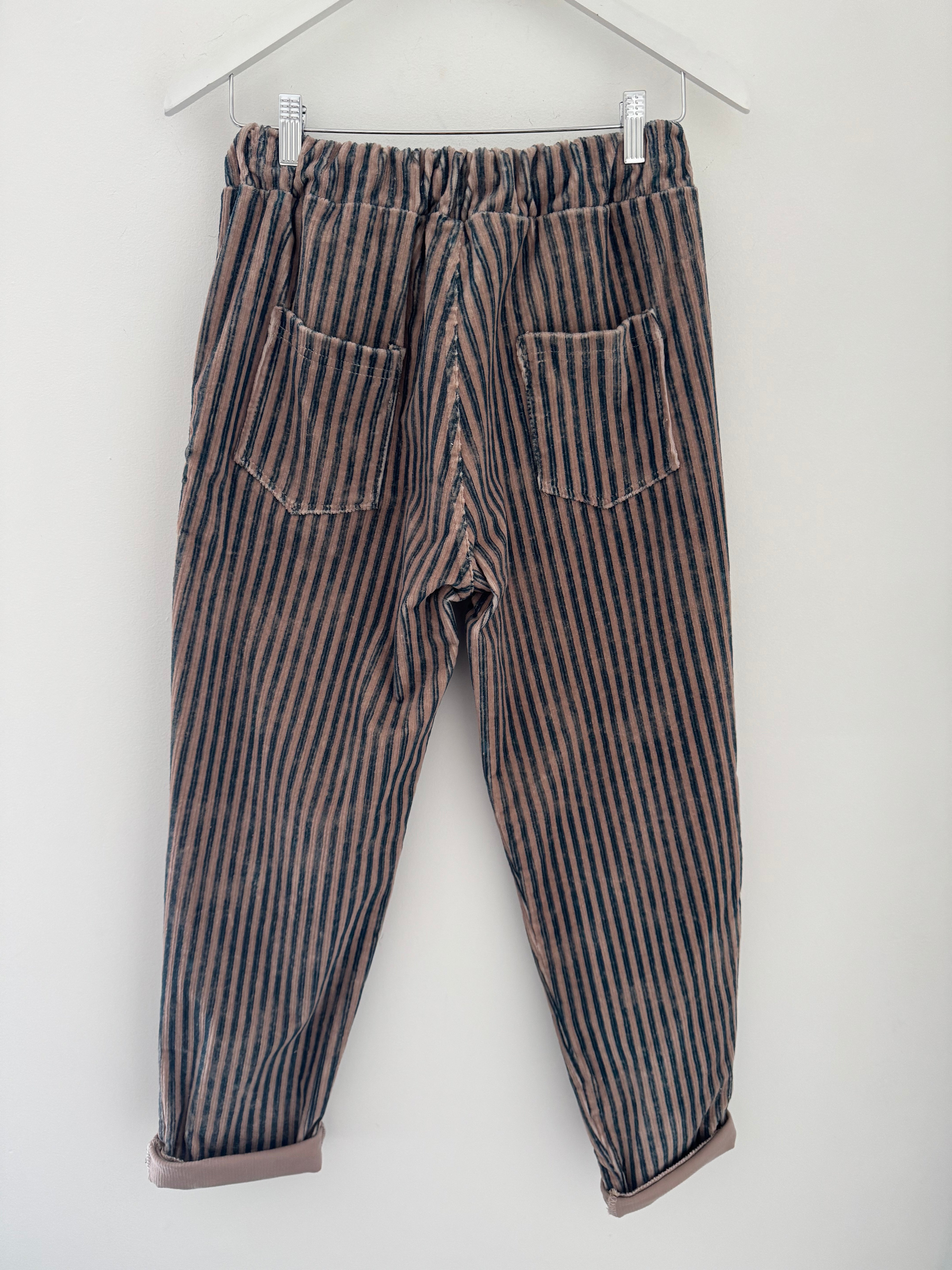 Chenille Cord Joggers in Mocha & Teal Stripe