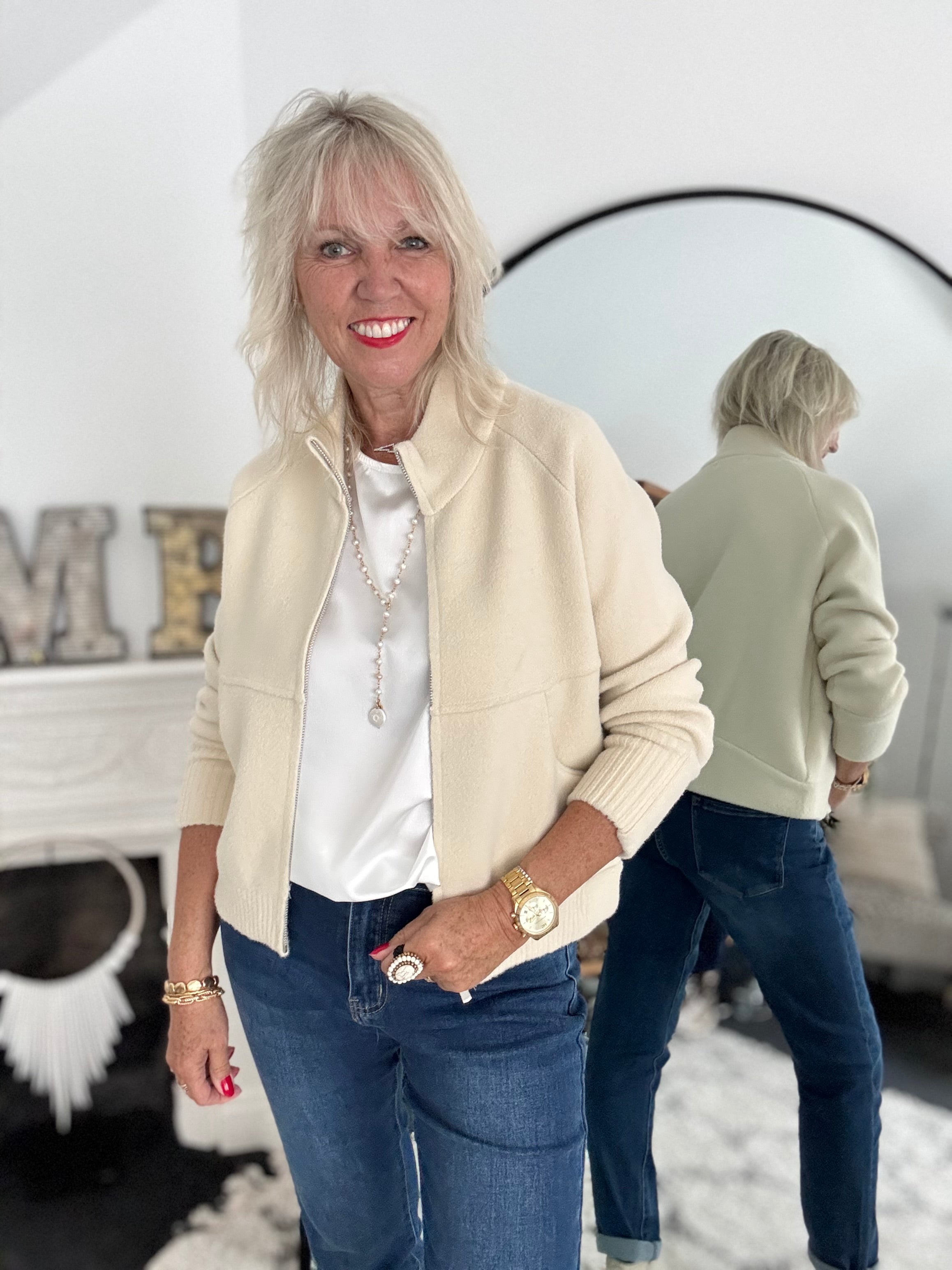 Knitted Cardi Jacket in Ecru