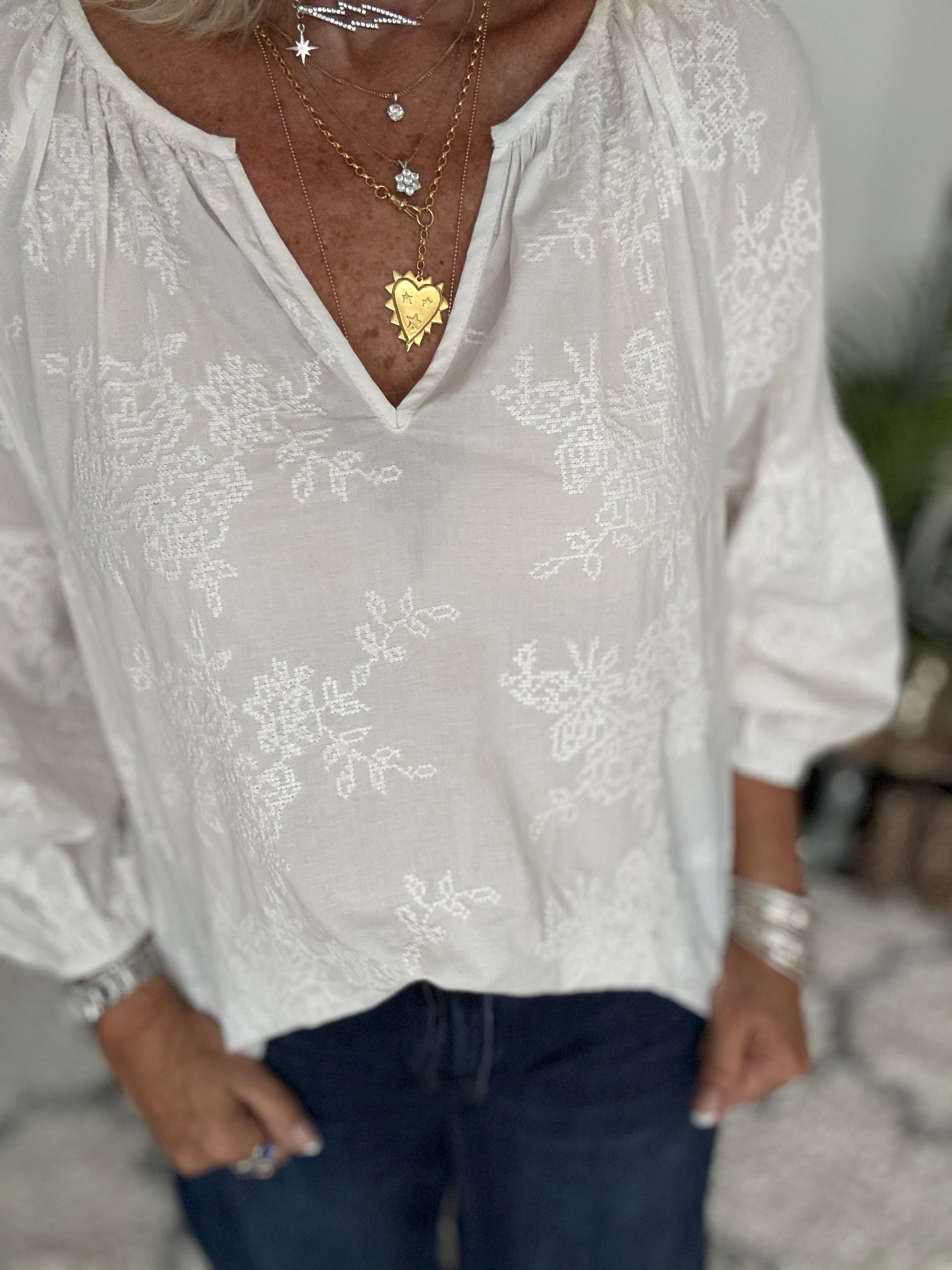 Luxe Embroidered Blouse in Ivory