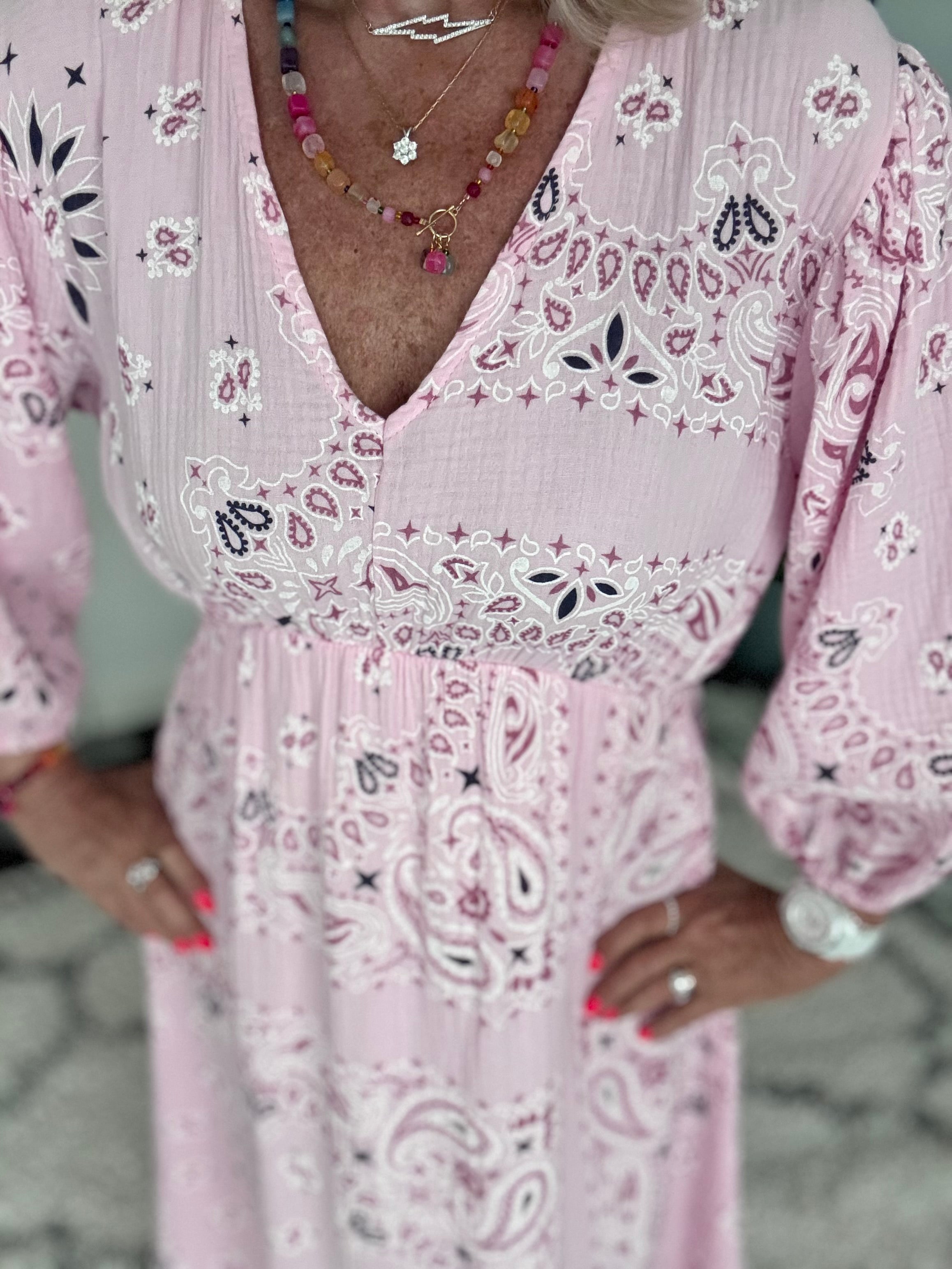 Cheesecloth Midi Dress in Pink Paisley