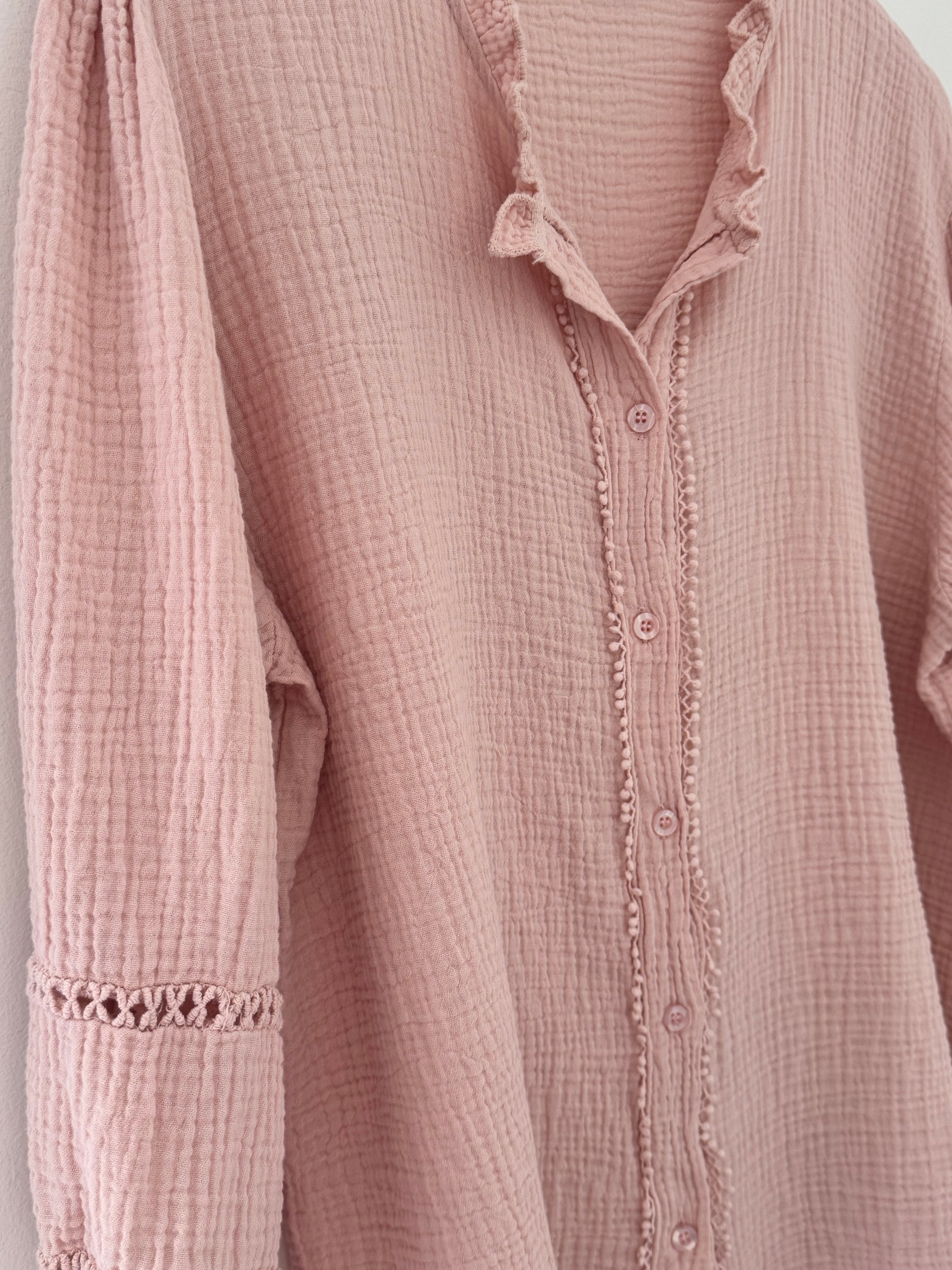 Detailed Cheesecloth Shirt in Soft Pink