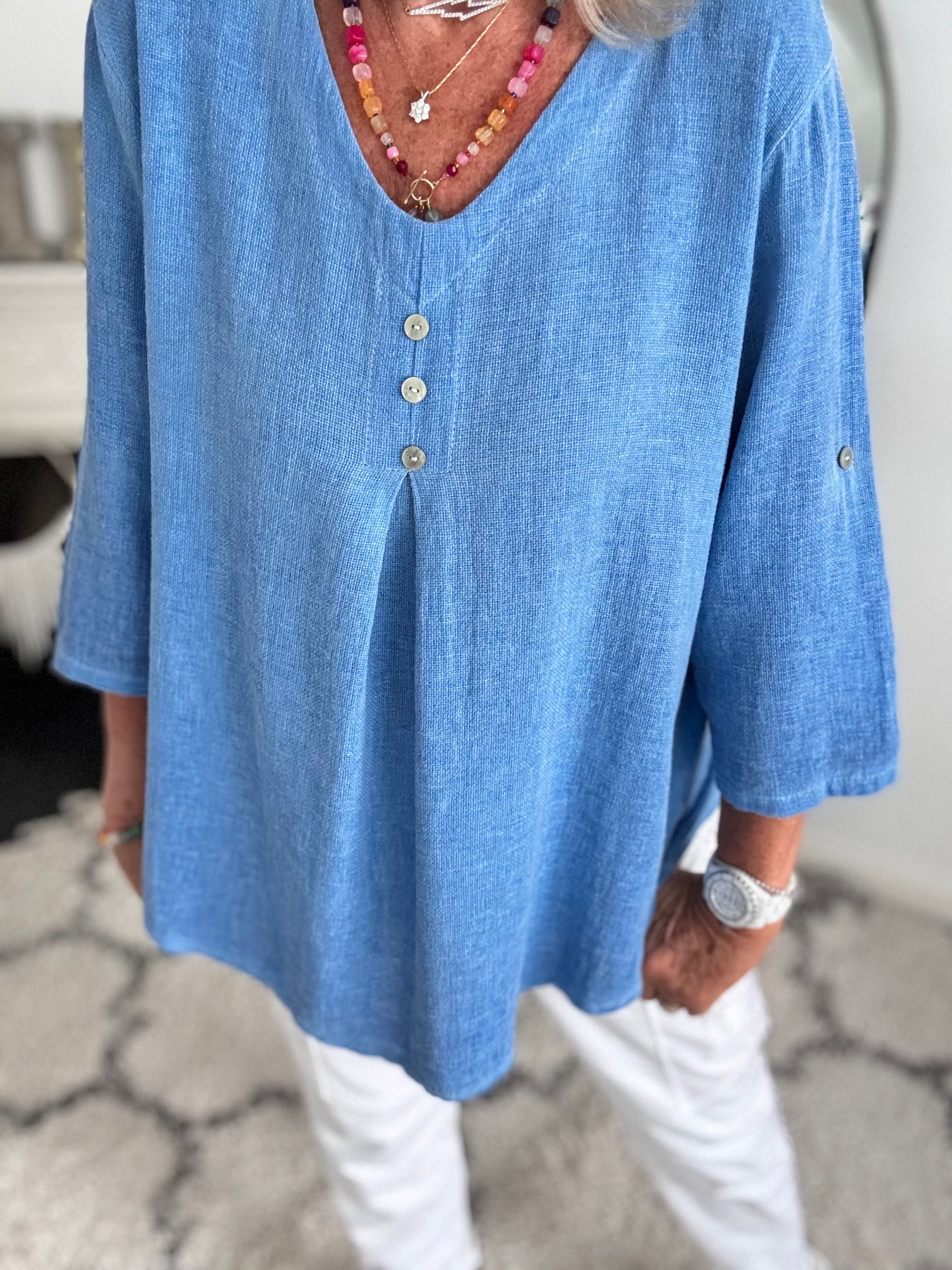 Linen & Cotton Shirt in Sky Blue