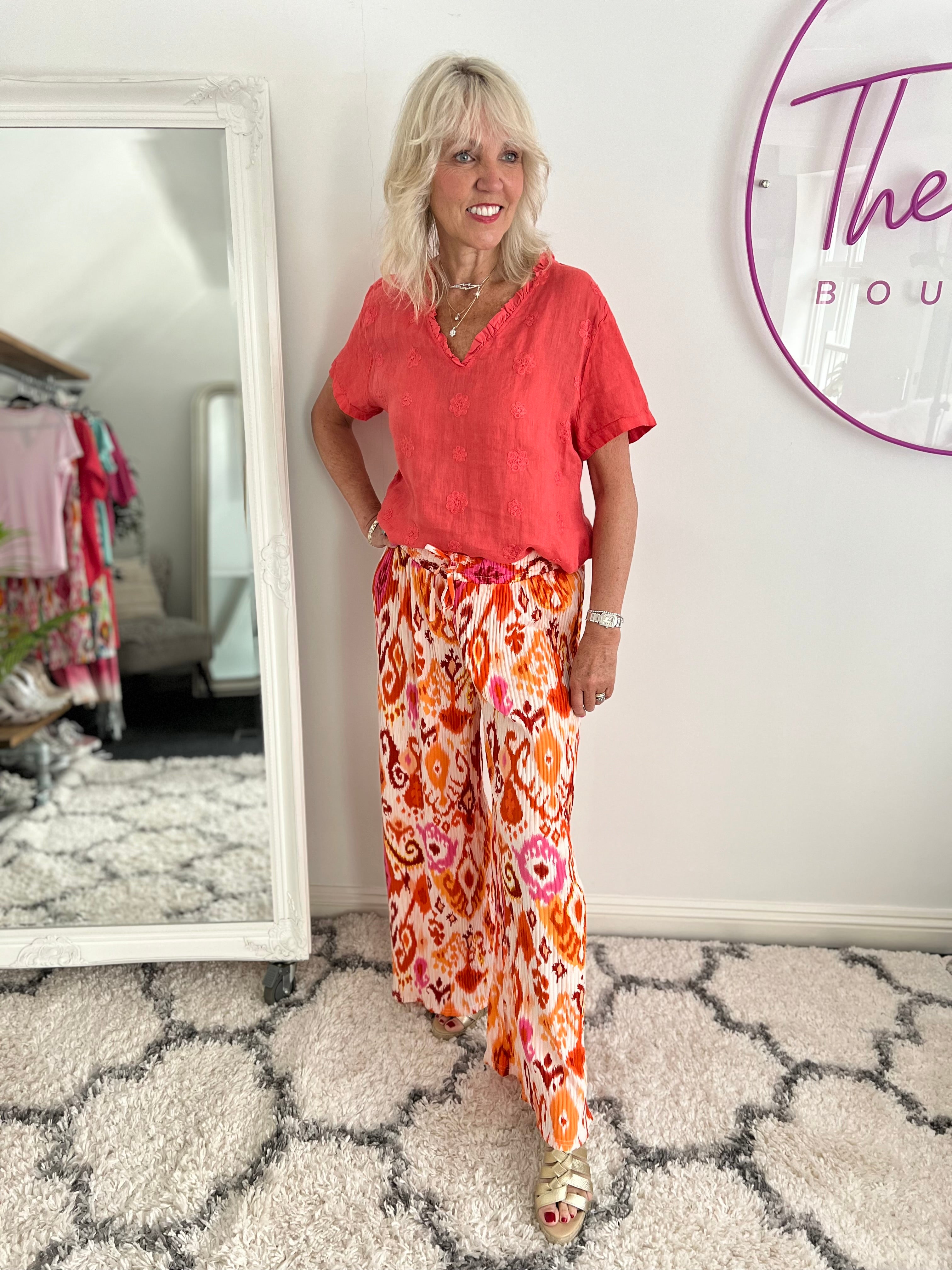 Wide Leg Trousers in Orange & Red