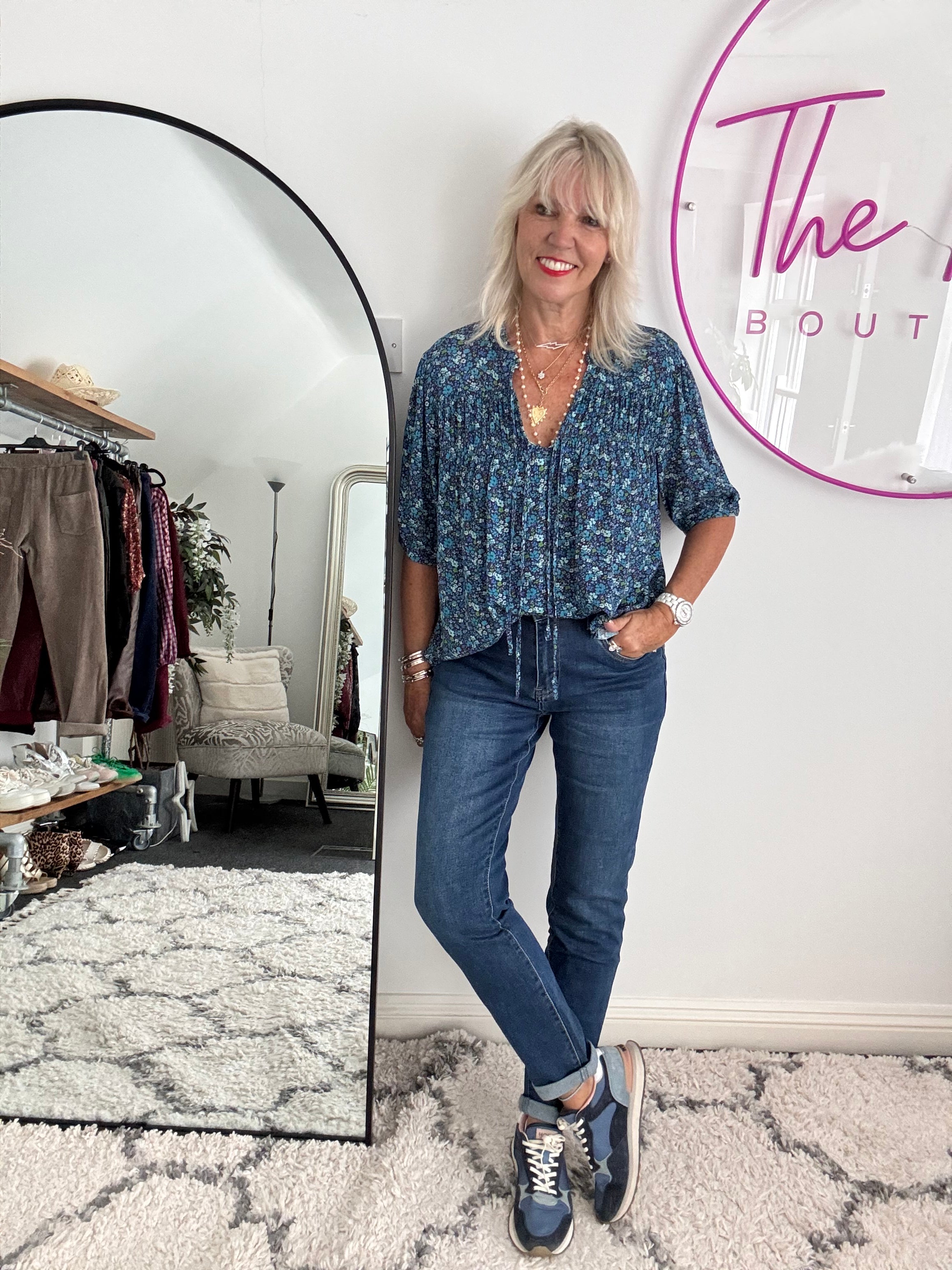 Ditsy Top in Blue & Navy