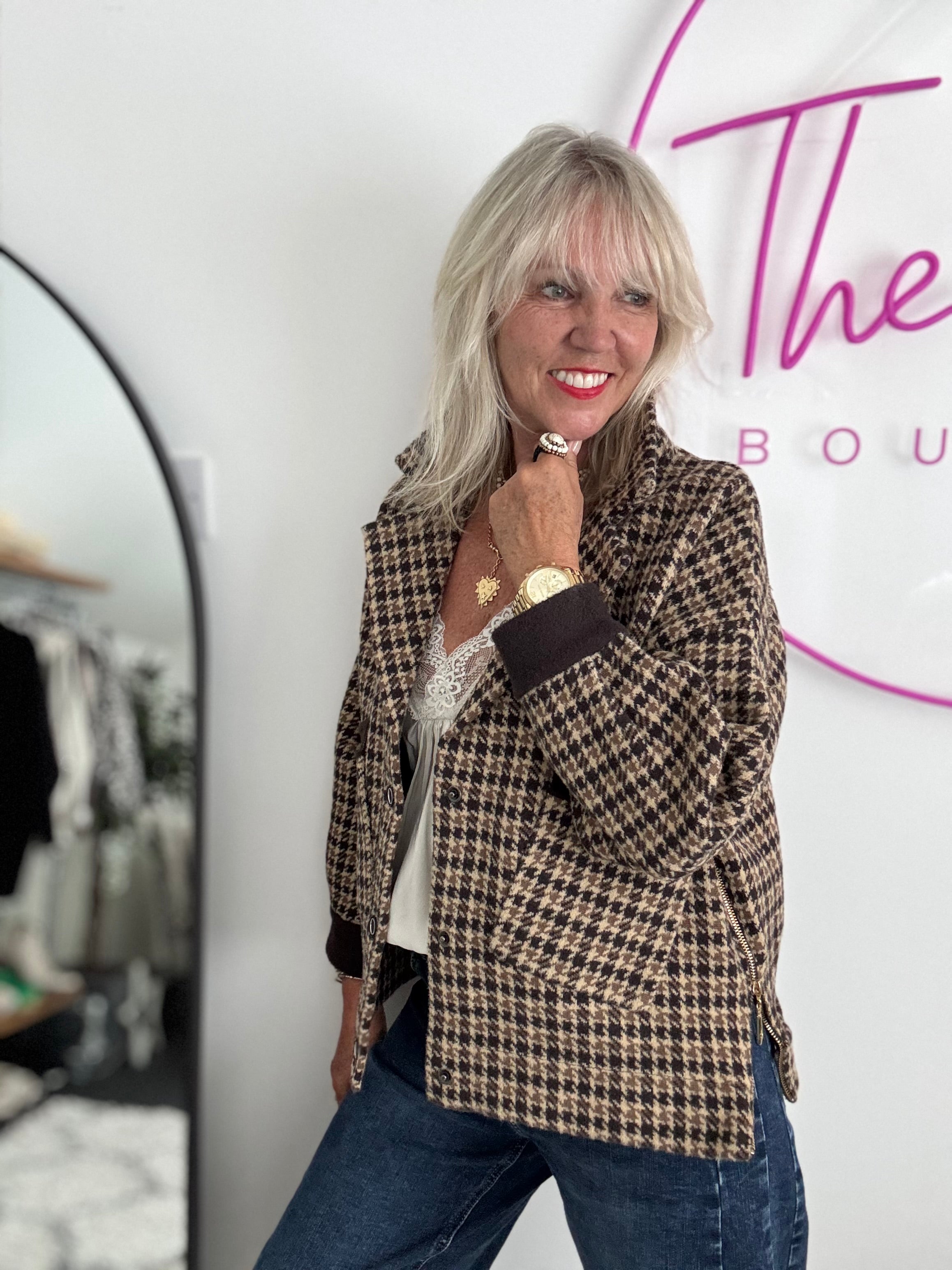 Stretch Tweed Jacket with Zip Sides