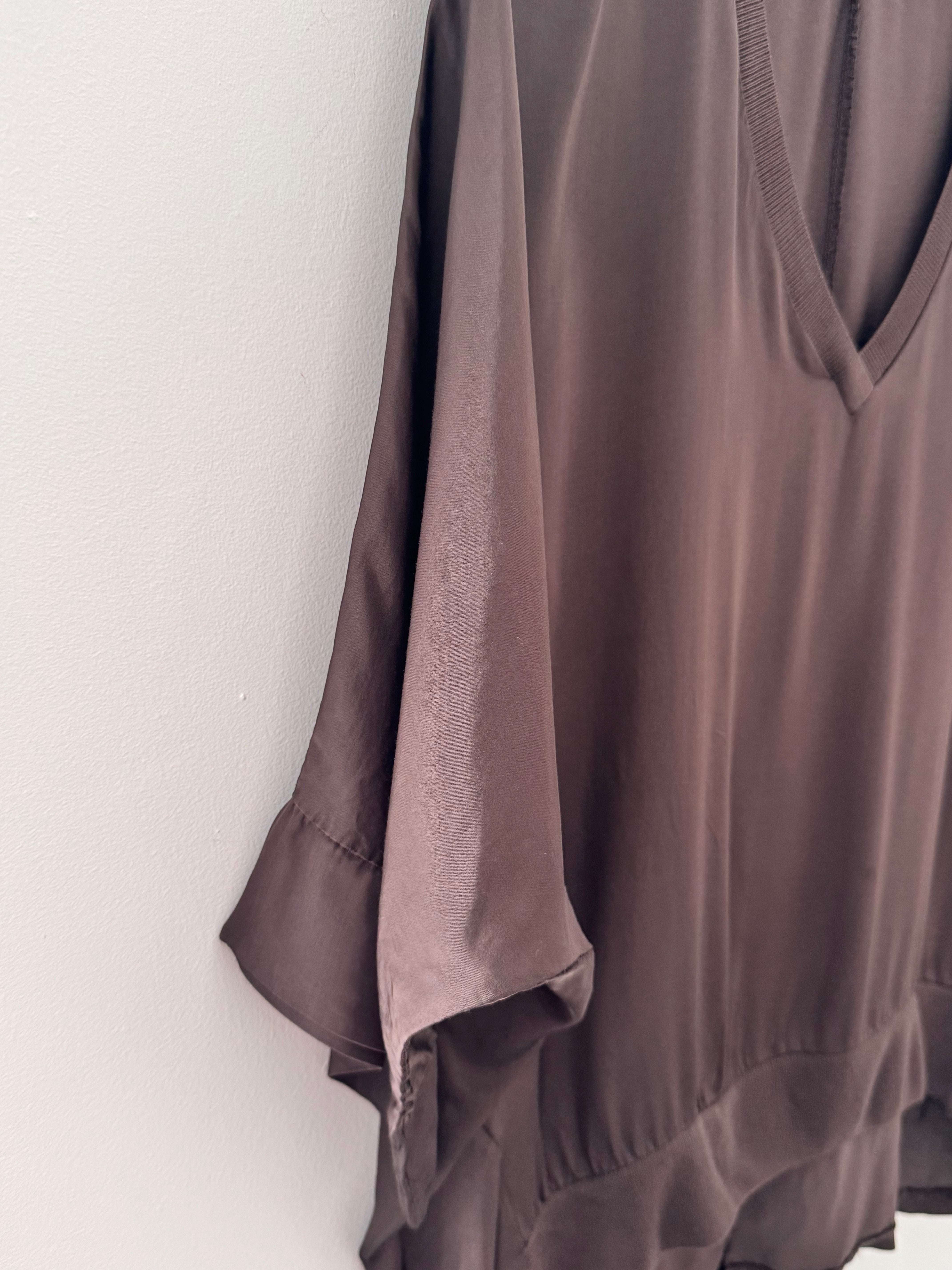 Silky V Neck Top in Chocolate