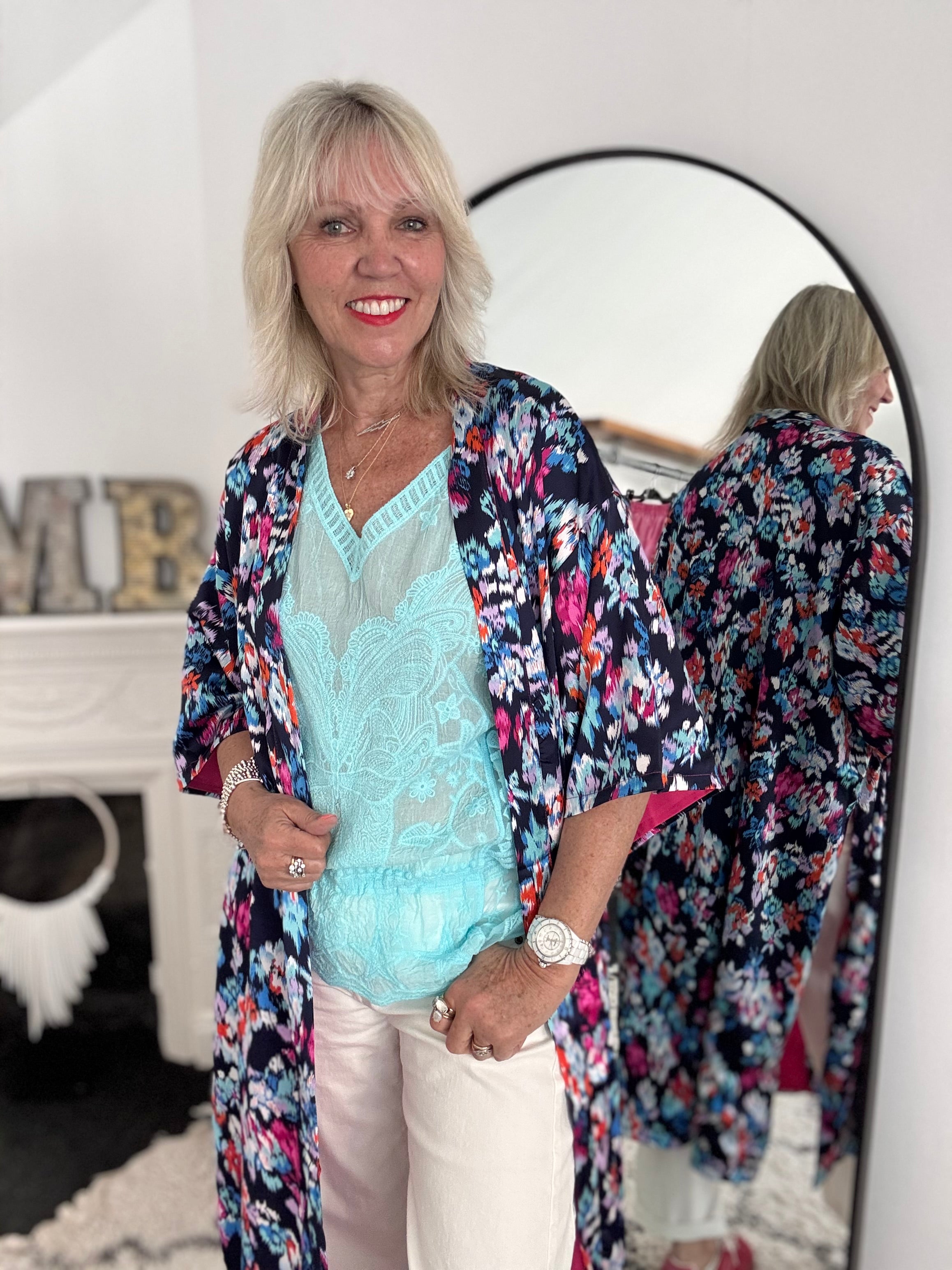 Lace Butterfly & Star Top in Aqua