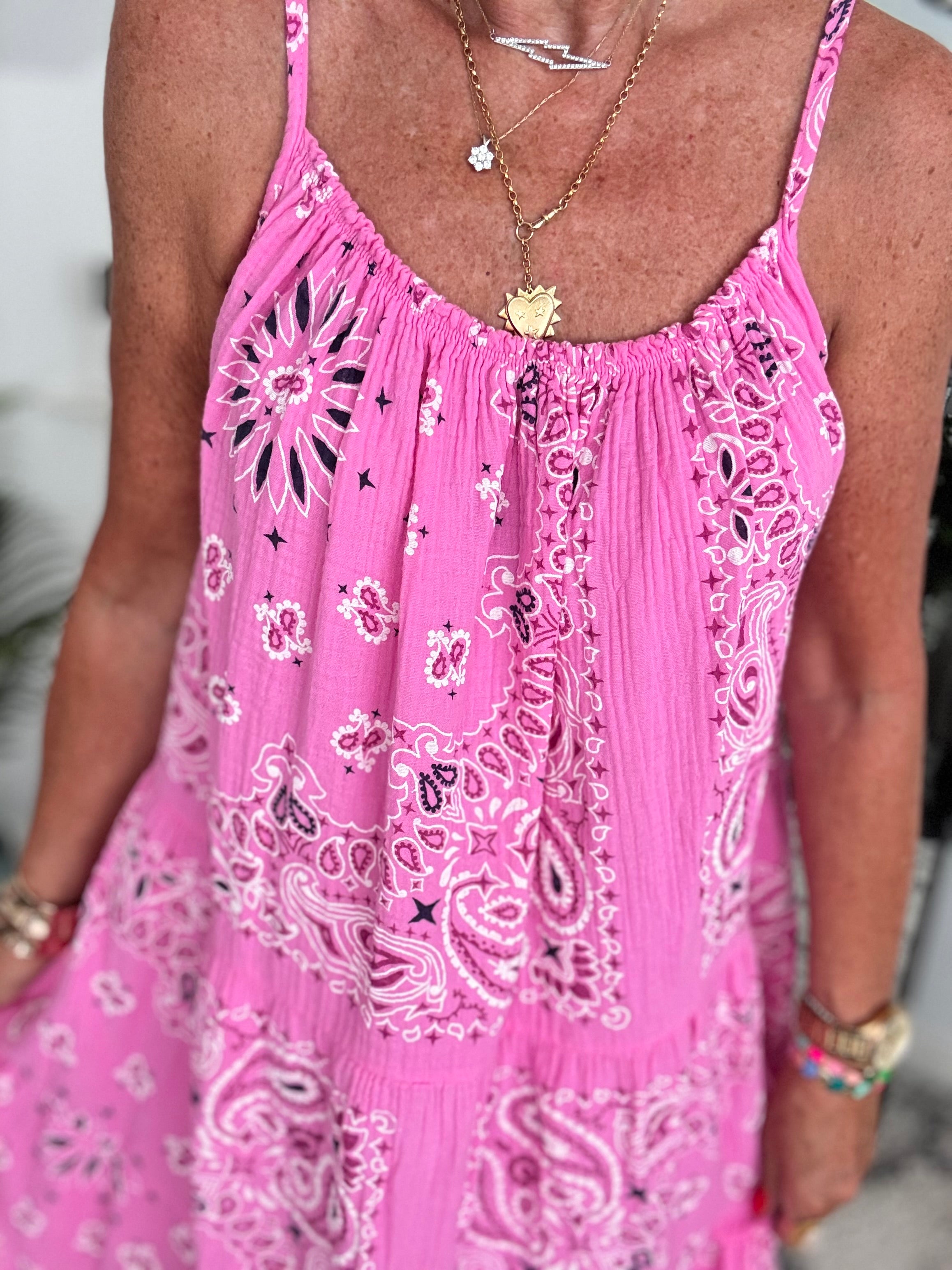 Paisley Cheesecloth Dress in Candy Pink