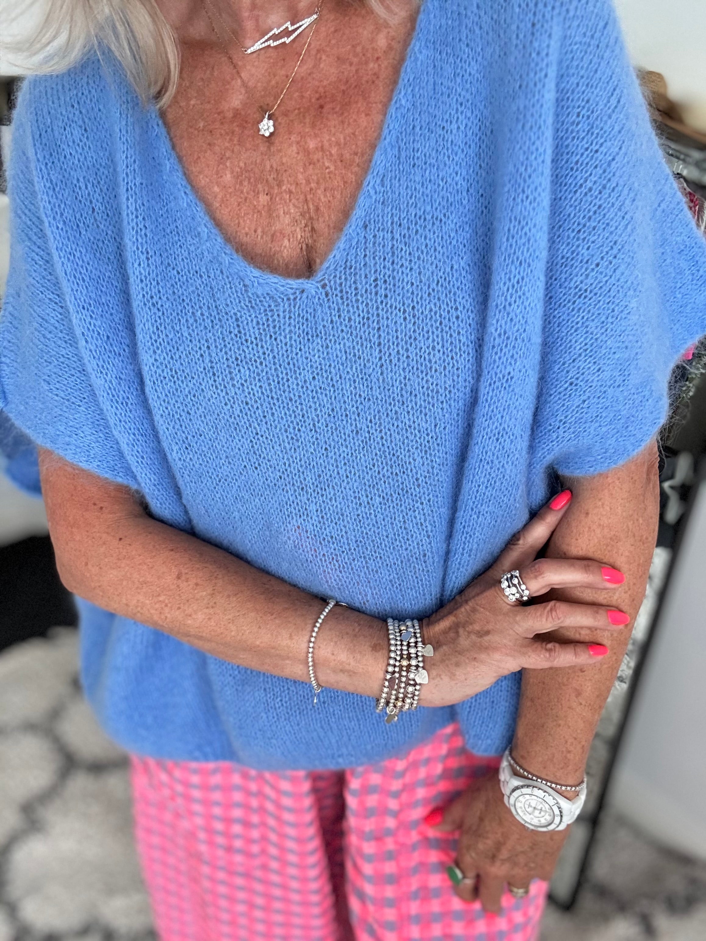 Mohair V Neck Tank in Mid Blue