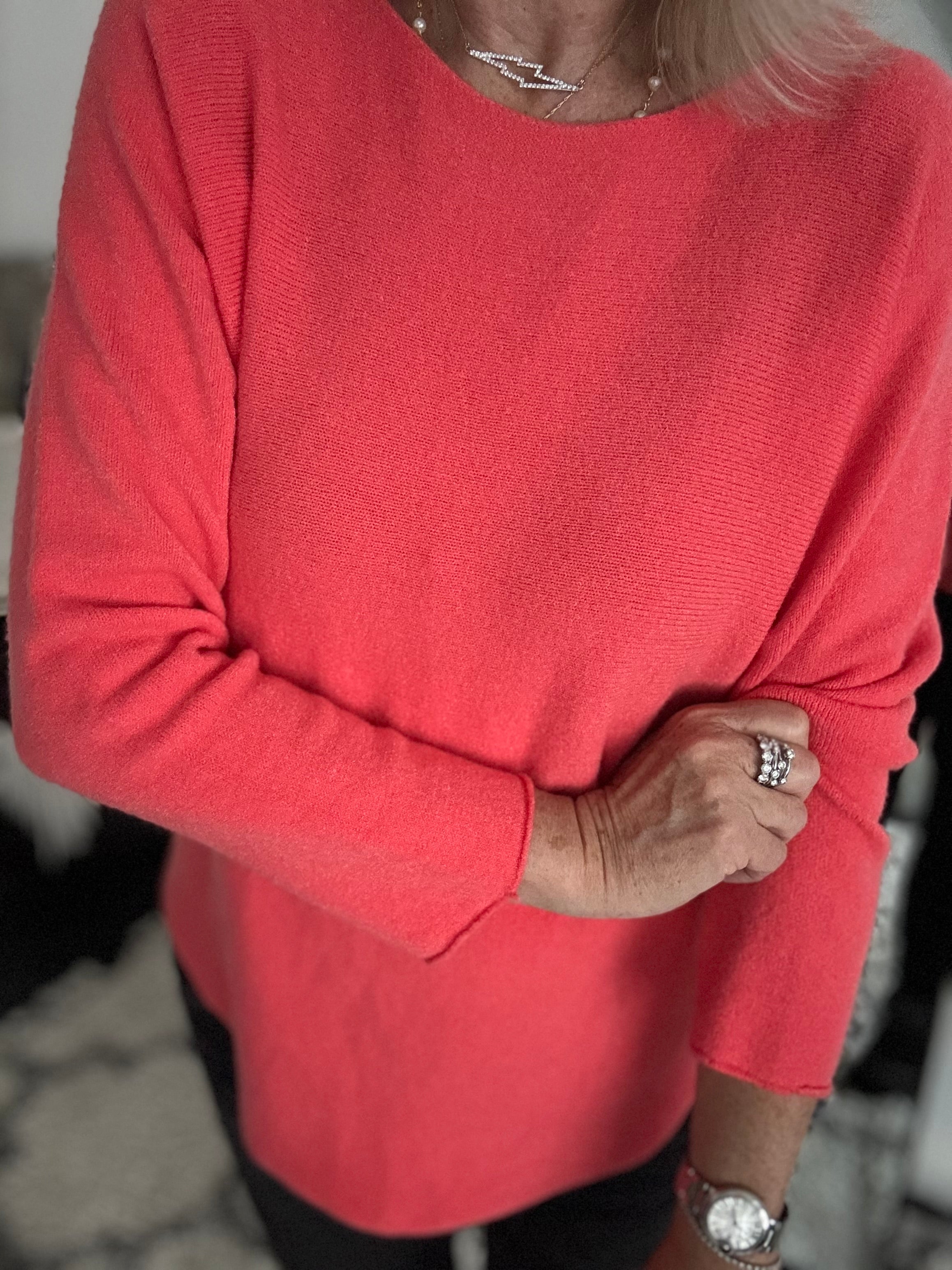 Simple Round Neck Jumper in Coral