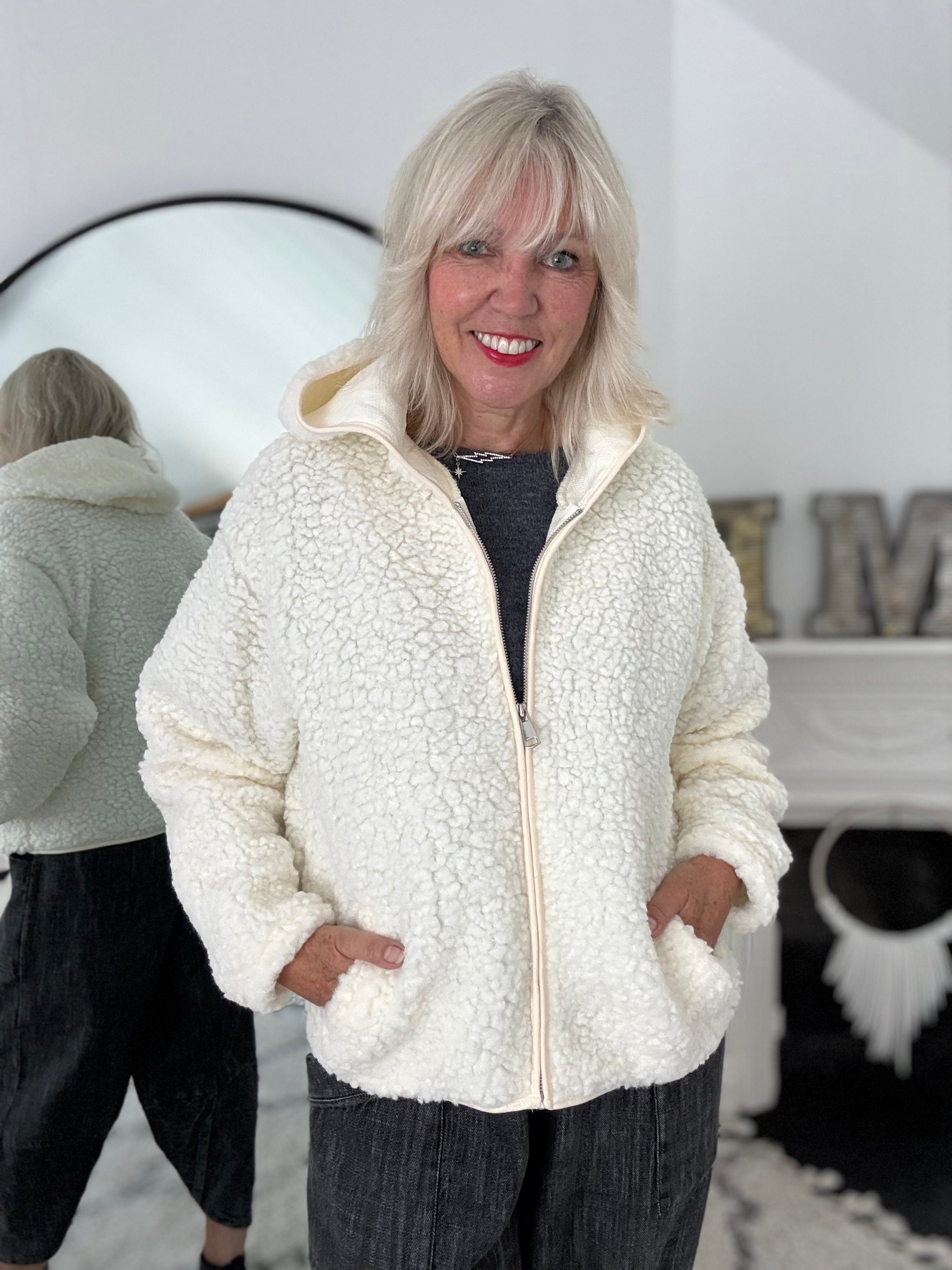 Hooded Teddy Jacket in Vanilla