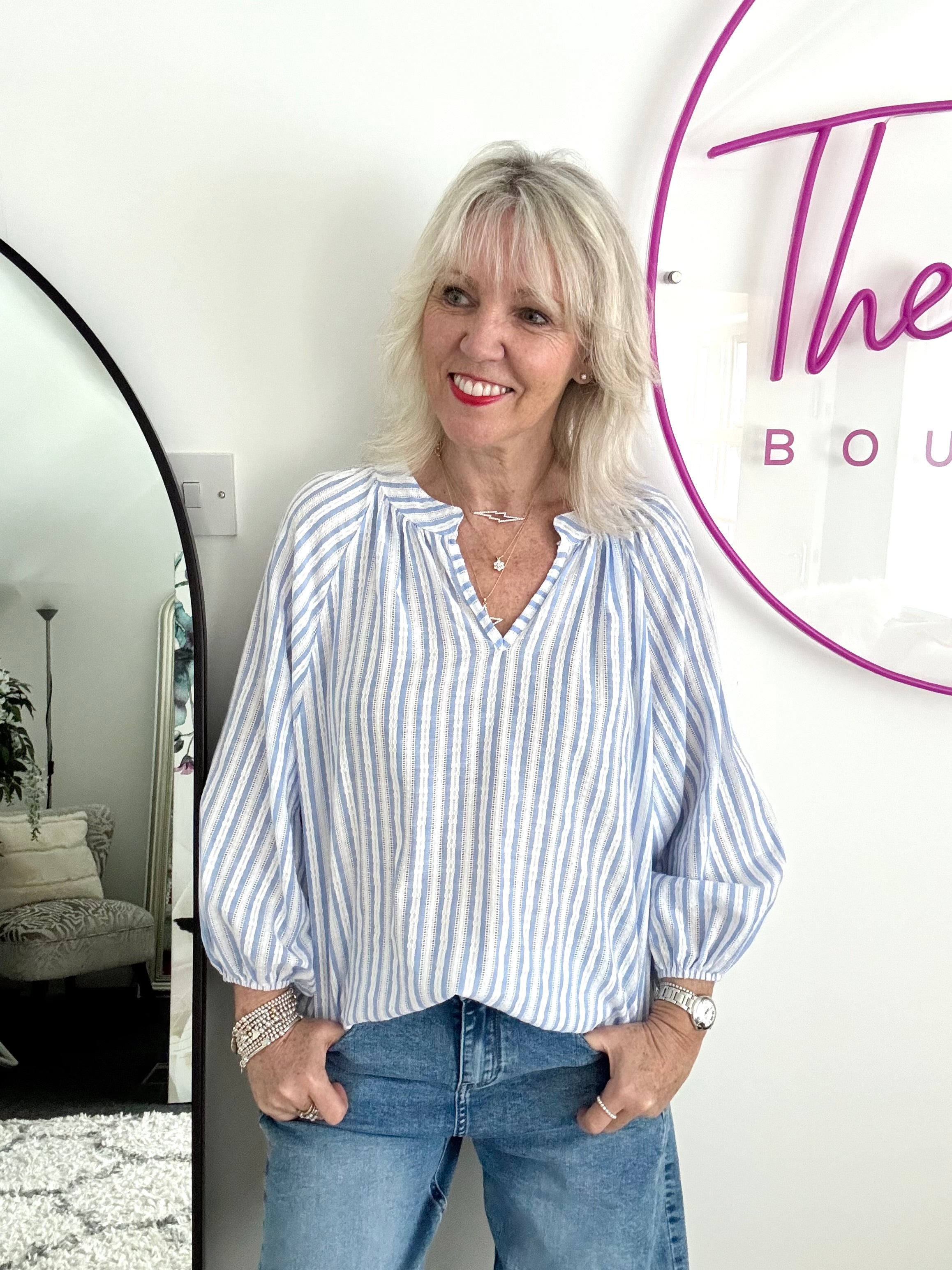 Fresh Cotton Blouse in Blue & White Stripes