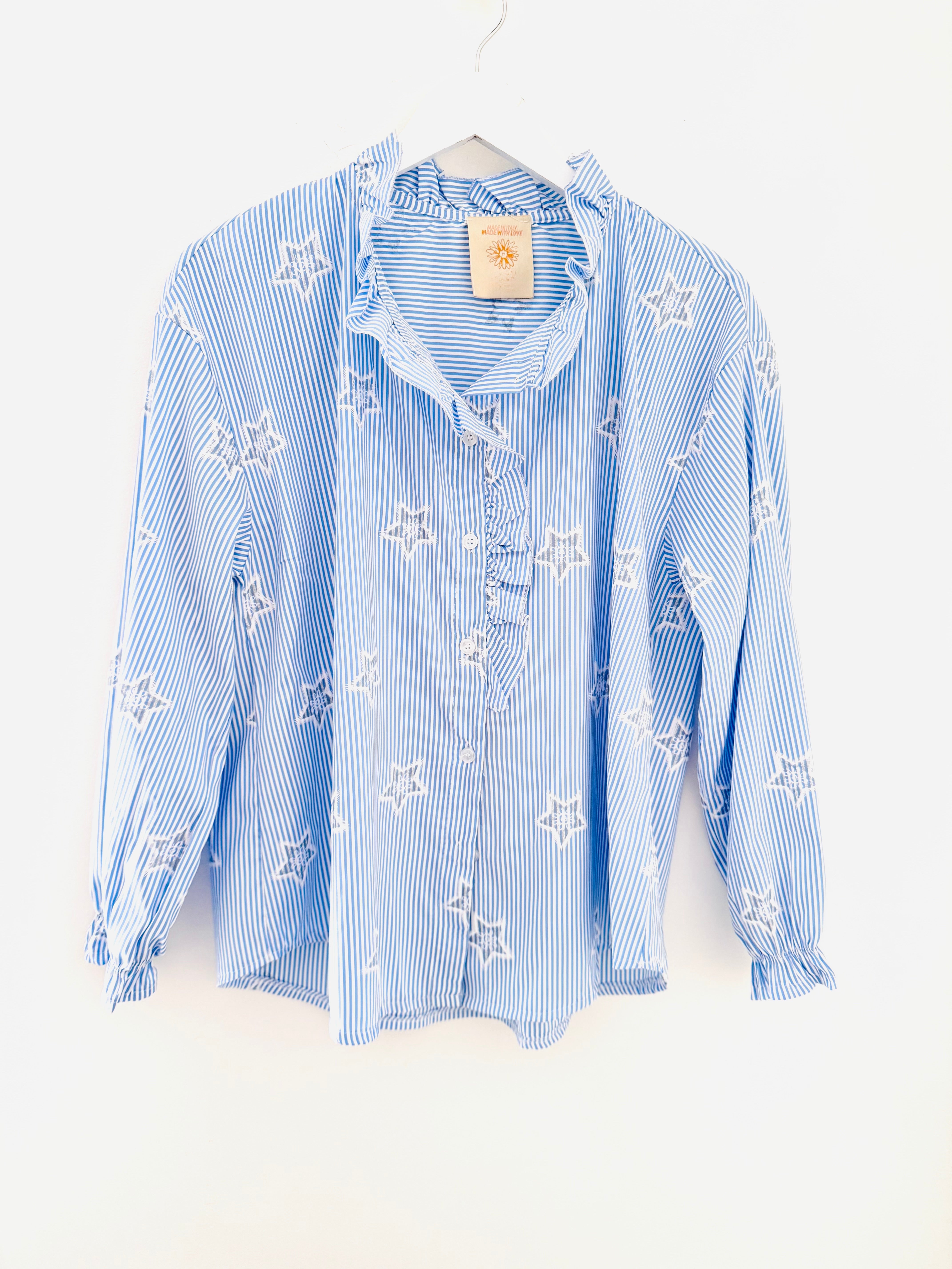 Crisp Blue & White Stripe Shirt with Stars