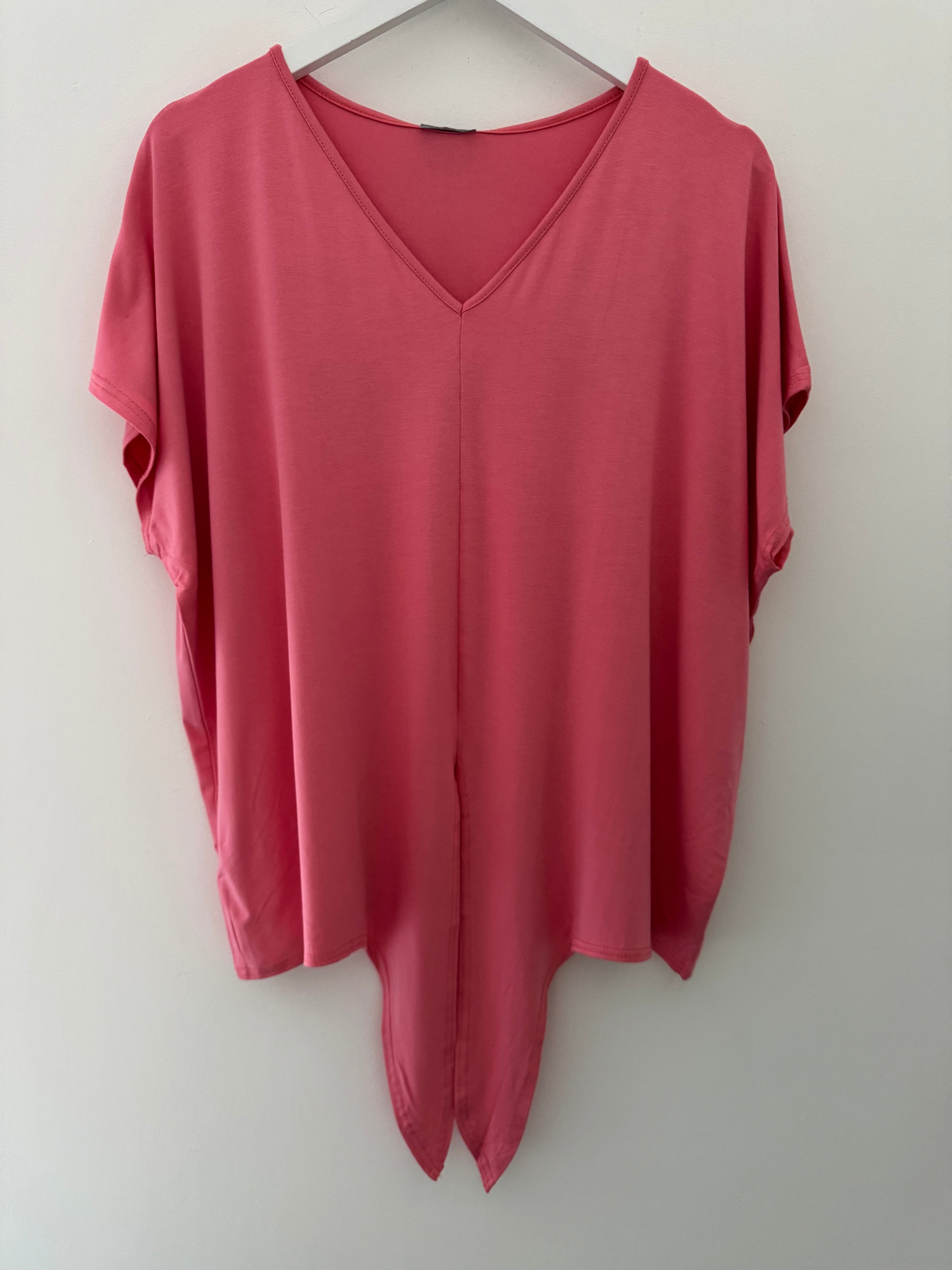 Tie Front Cotton Jersey Top in Coral