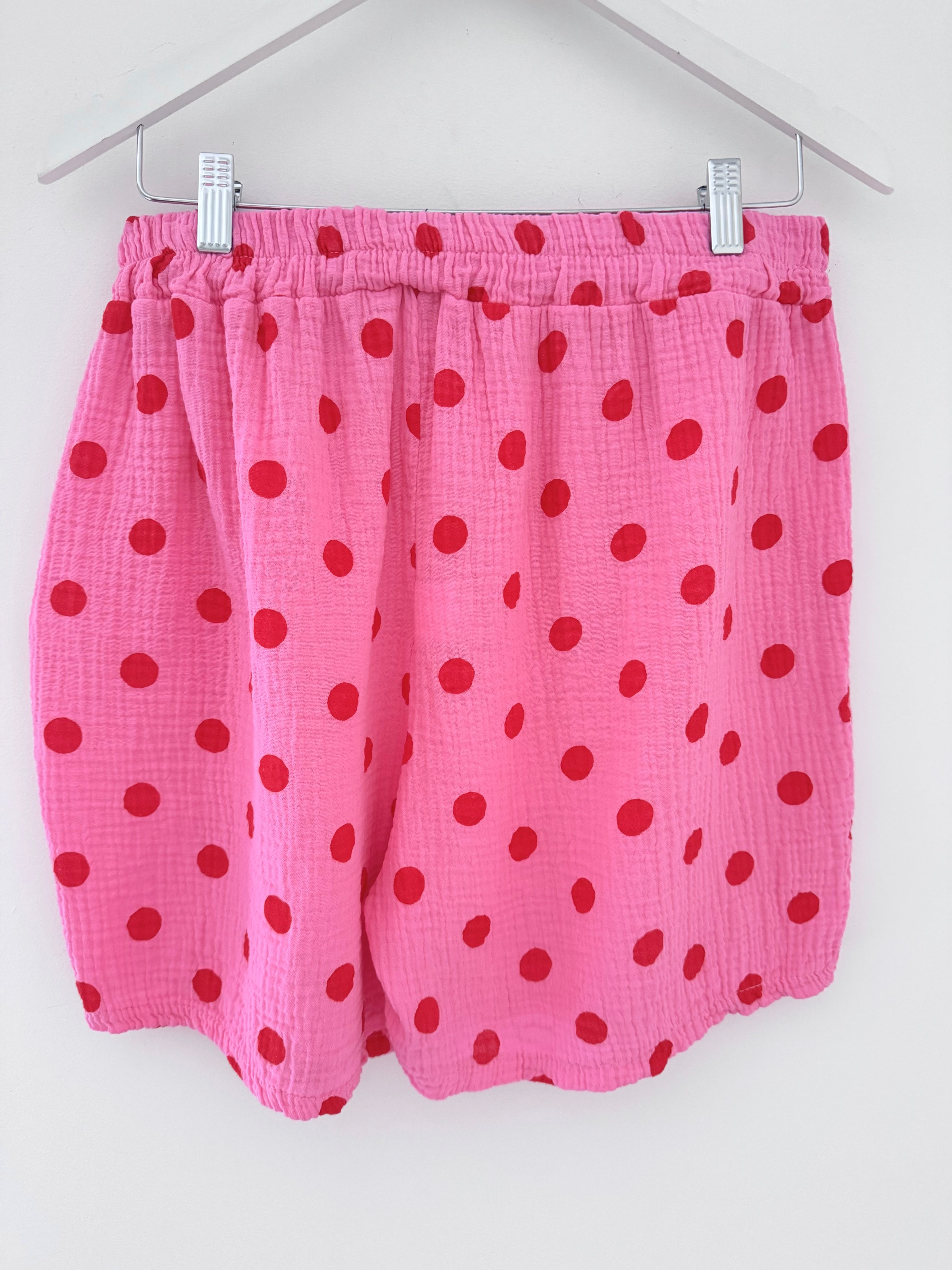 Cheesecloth Spot Shorts in Pink & Red