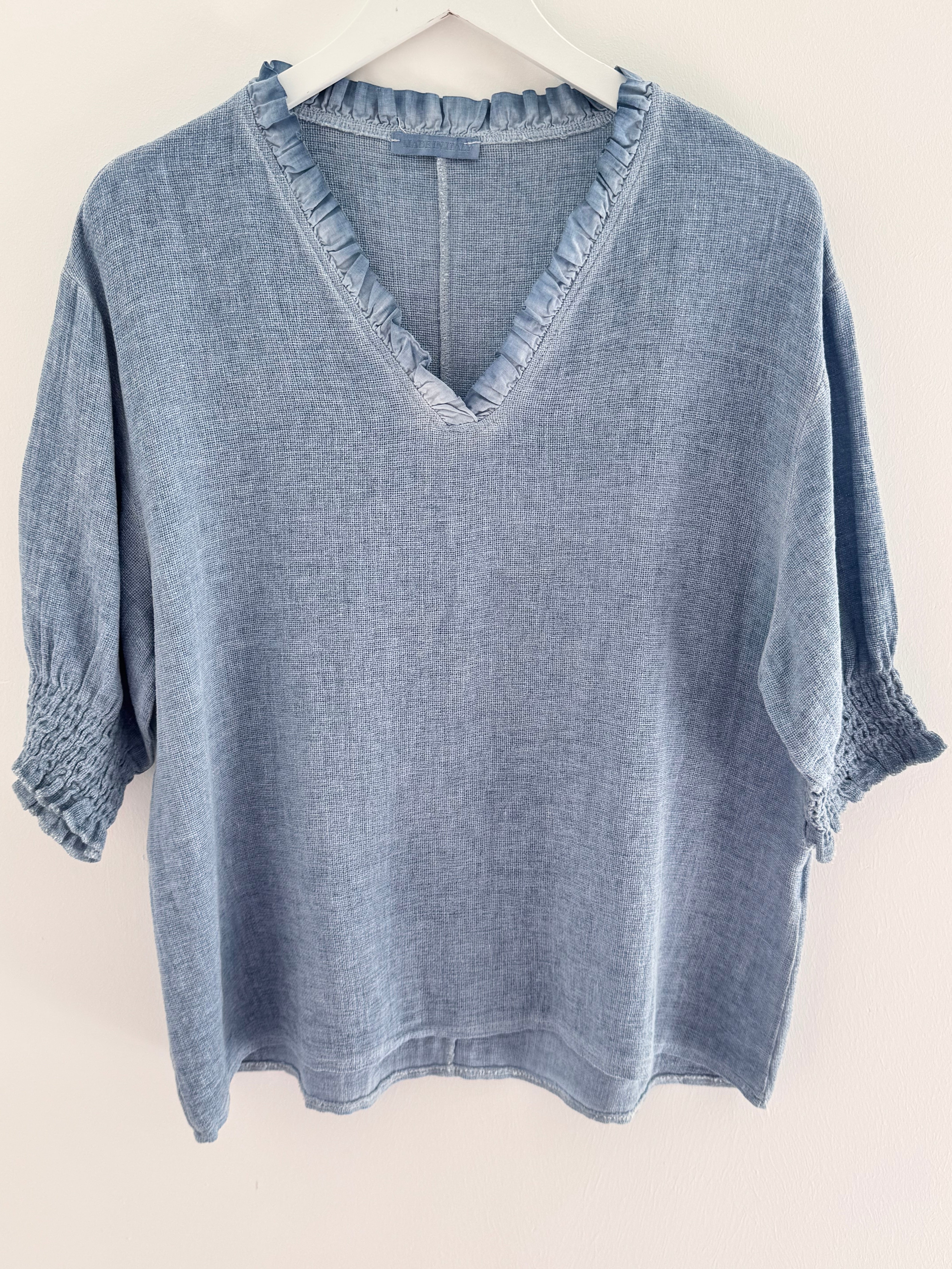 Linen & Cotton Top in Faded Blue