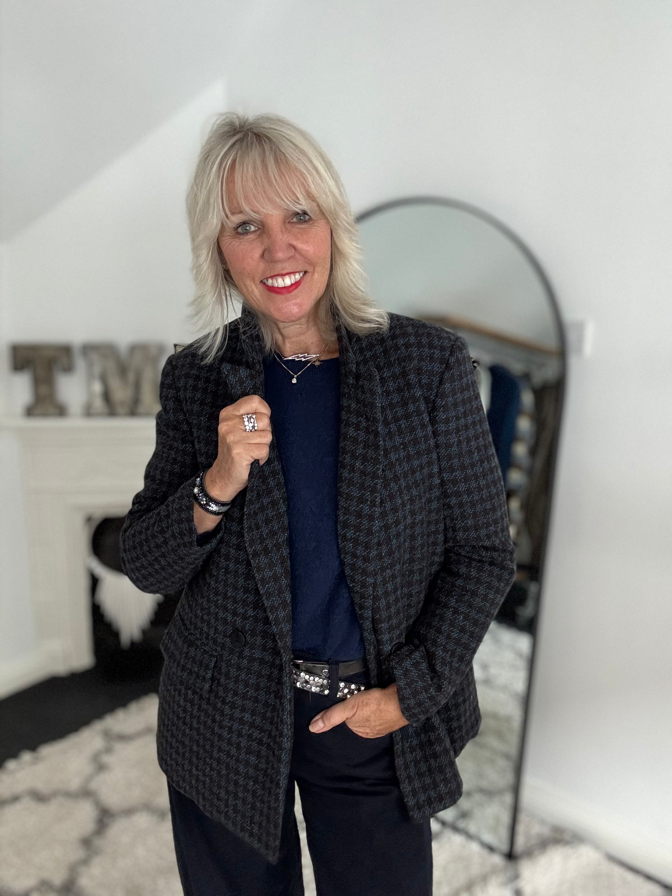 Luxe Tweed Jacket in Chocolate & Blue