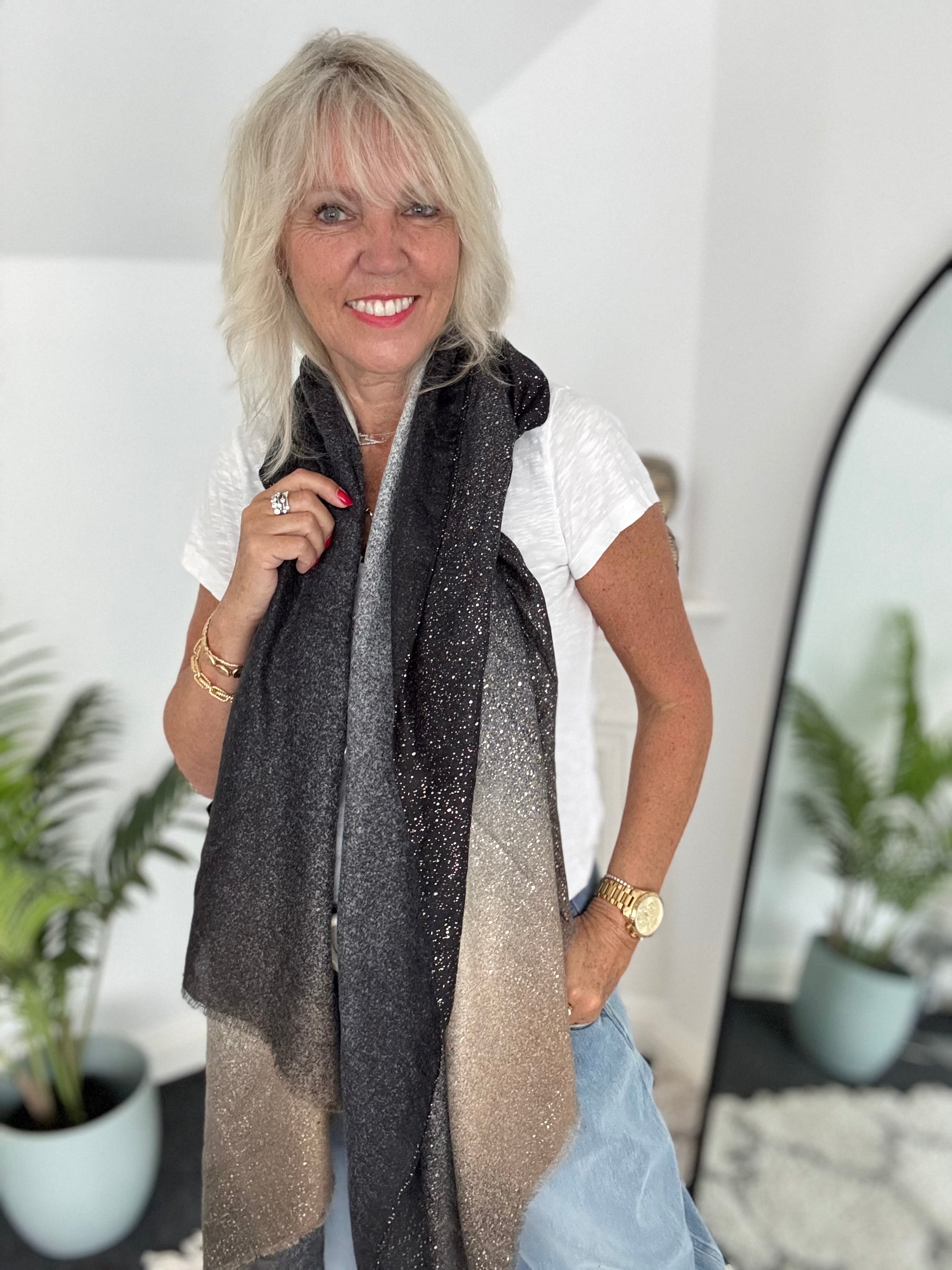 Metallic Fleck Scarf in Grey & Mocha