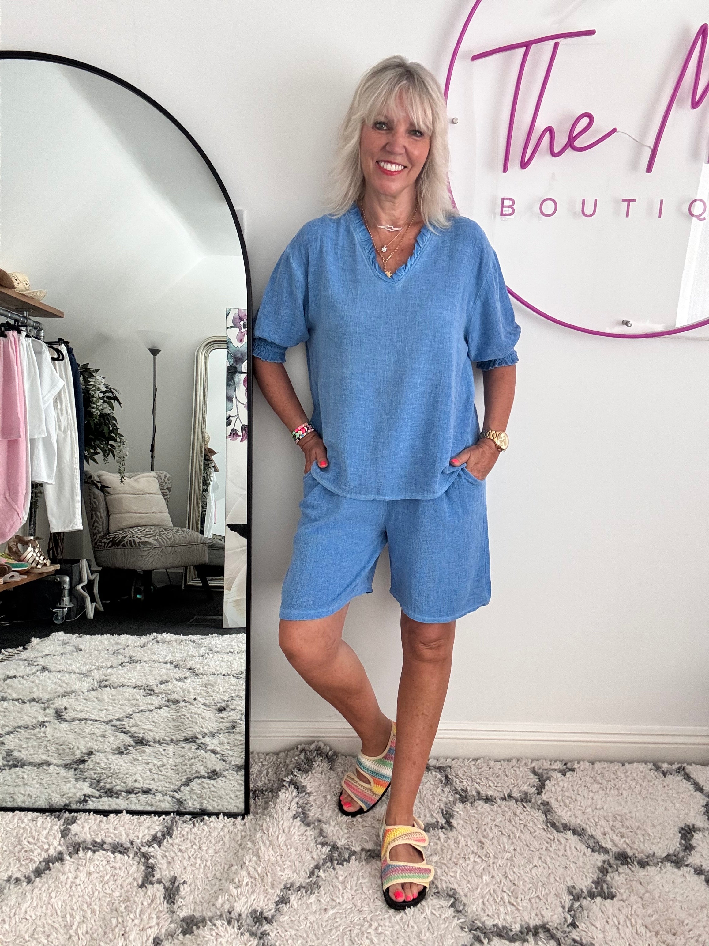Linen & Cotton Shorts in Sky Blue